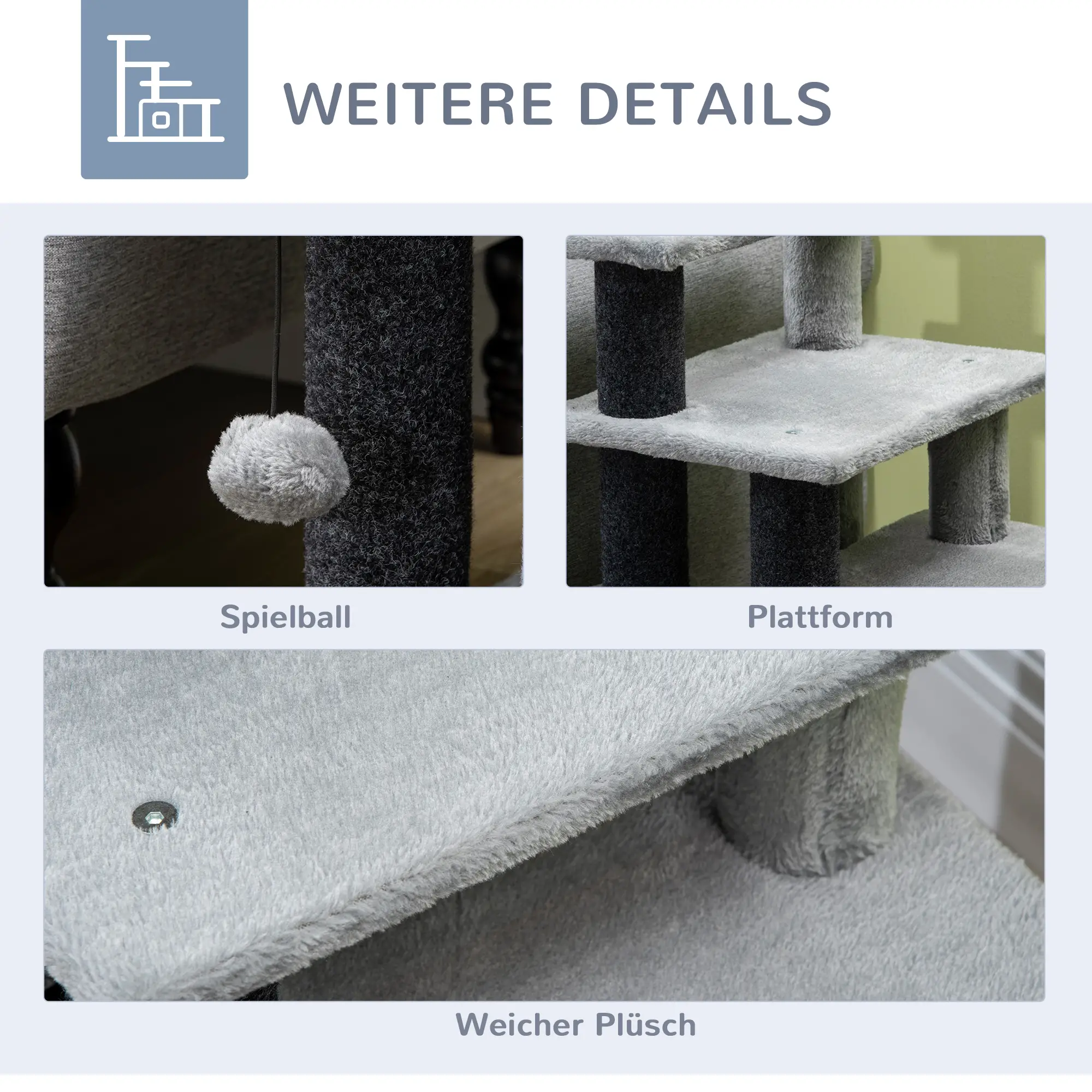 PawHut Katzentreppe höhenverstellbar mit Kratzbaum und Häuschen