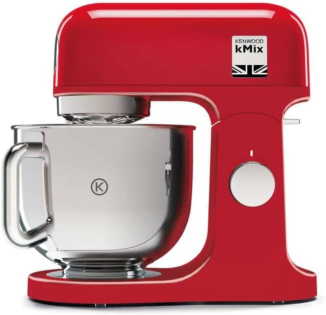 Kenwood kMix KMX750RD Küchenmaschine, 5 l Edelstahl Schüssel, Safe-Use-Sicherheitssystem, Metallgehuse, 1000 Watt, inkl. 3-Teiligem Patisserie-Set und Spritzschutz, Rot