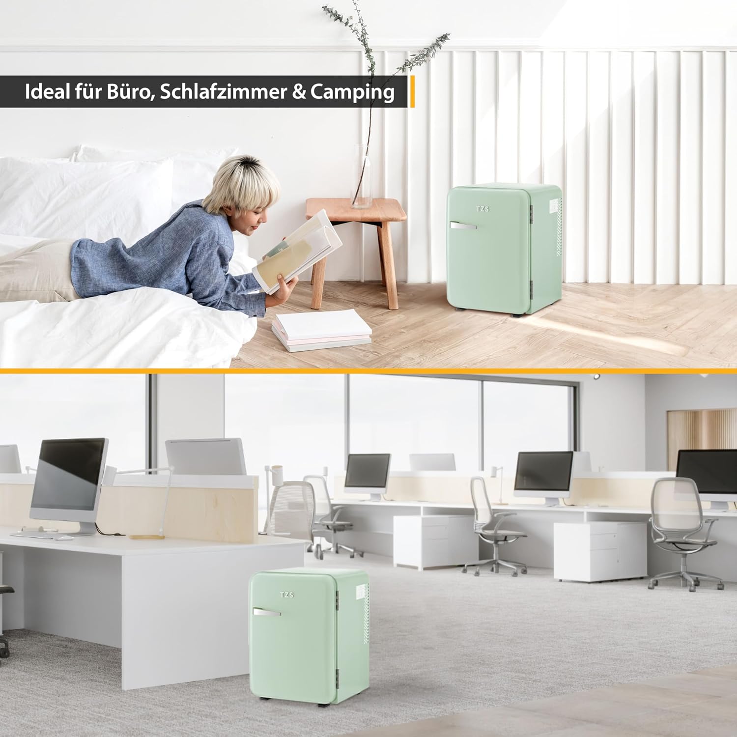 TZS First Austria lautloser Minikühlschrank | Retro Design | Einstellbare Kühlleistung | Türgriff |Thermoelektrisches Kühlsystem | 40L | creme