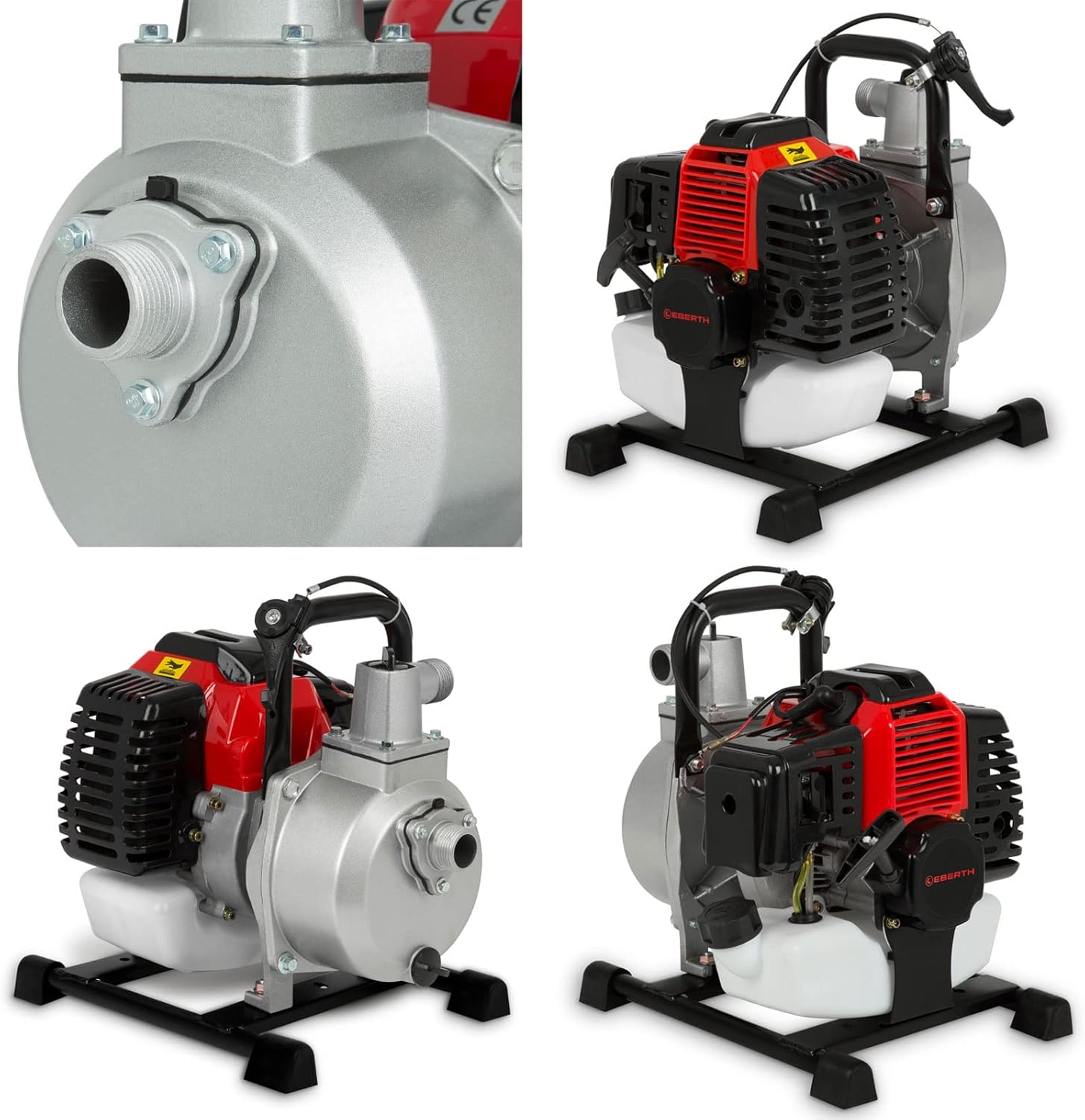 EBERTH 5,5PS Wasserpumpe mit 30.000l/h und 30m Förderhöhe, 2 Zoll Anschluss, Gartenpumpe Schmutzwasserpumpe mit 4-Takt-Motor und 7m Ansaughöhe, Benzin Pumpe, Seilzugstart, Metallfuß, Tragegriff