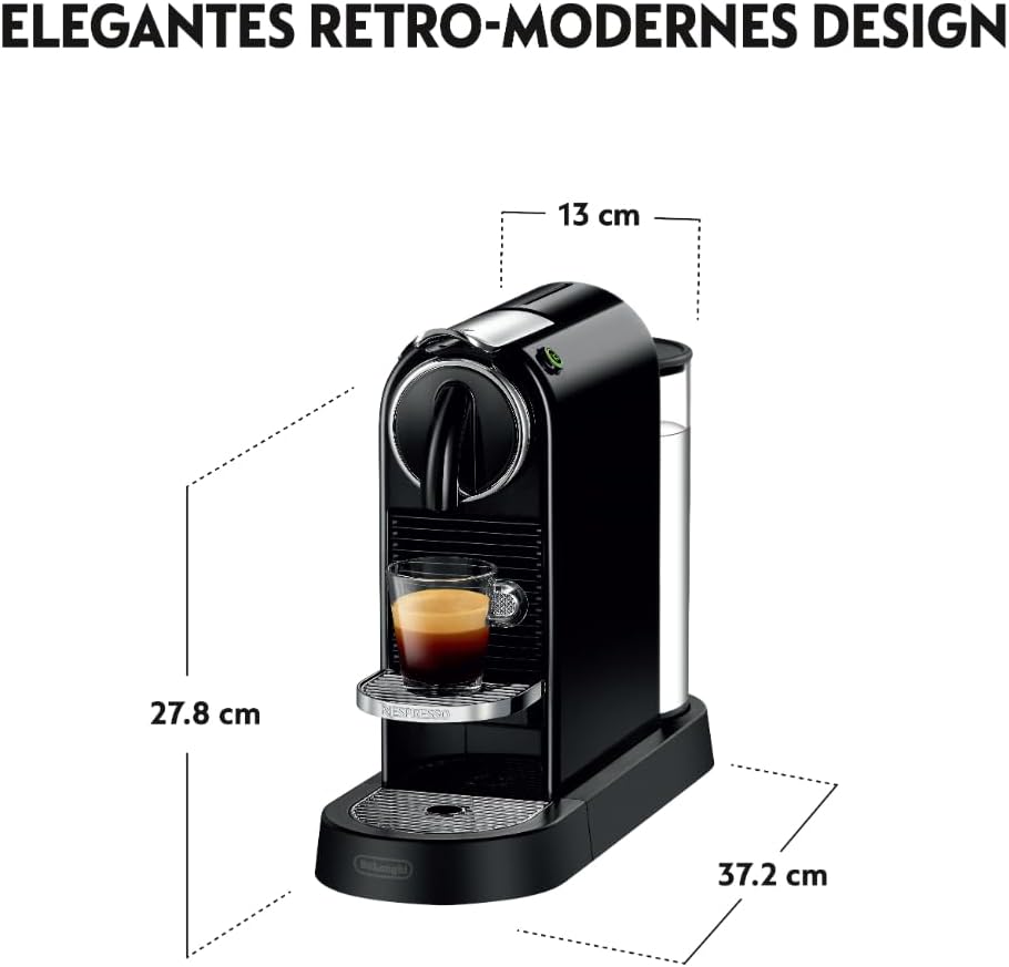 Nespresso De'Longhi EN267.BAE Citiz Kaffeemaschine mit Milchaufschäumer, Energiesparfunktion, 1710W, 1 Liter, 37.2 x 21.8 x 27.7 cm, Schwarz