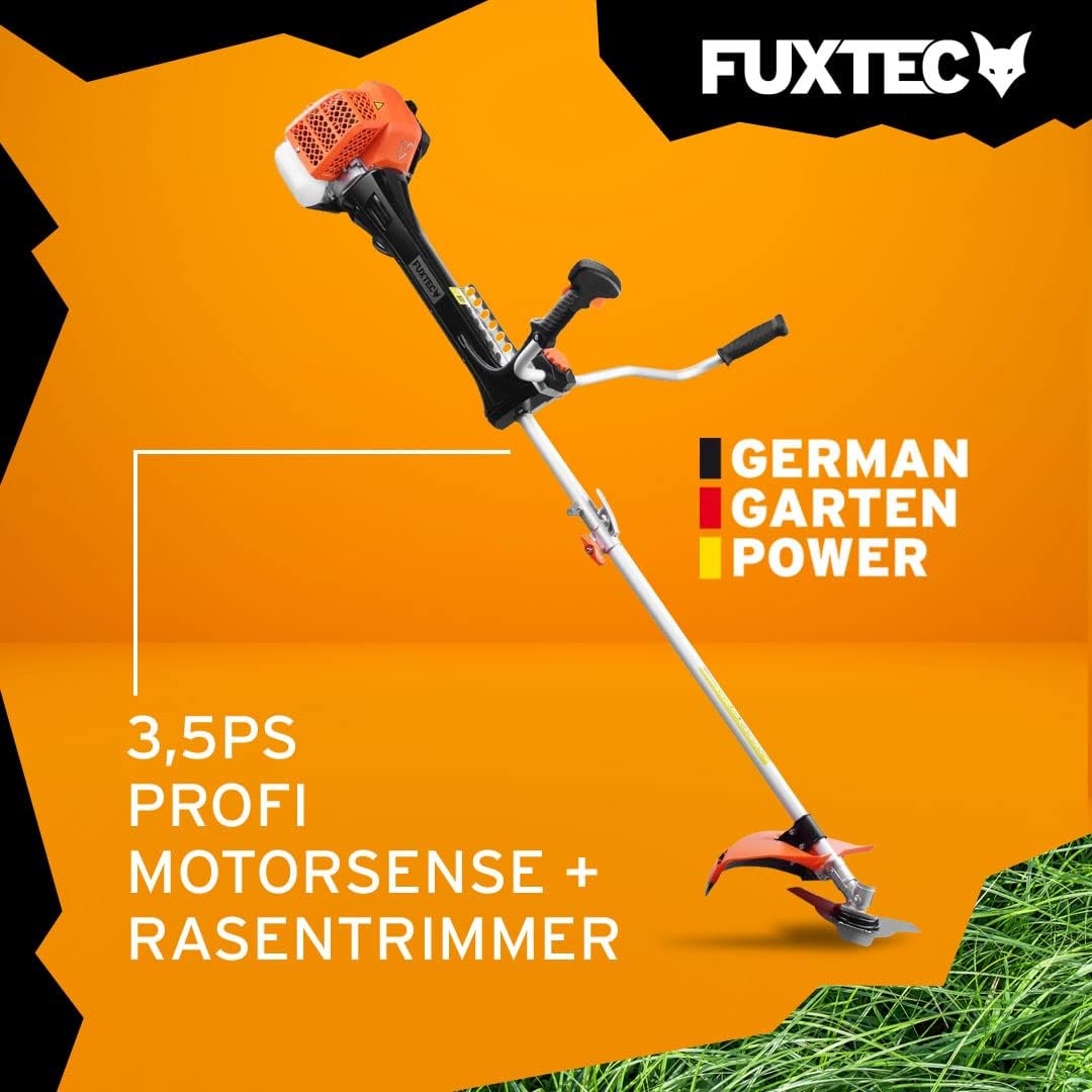 FUXTEC Profi Benzin Motorsense FX-PS162 – Profisense mit 62ccm, Faden und Komfort-Tragegurt – Rasentrimmer mit Antivibrationssystem – 2-Takt Freischneider Fadenspule