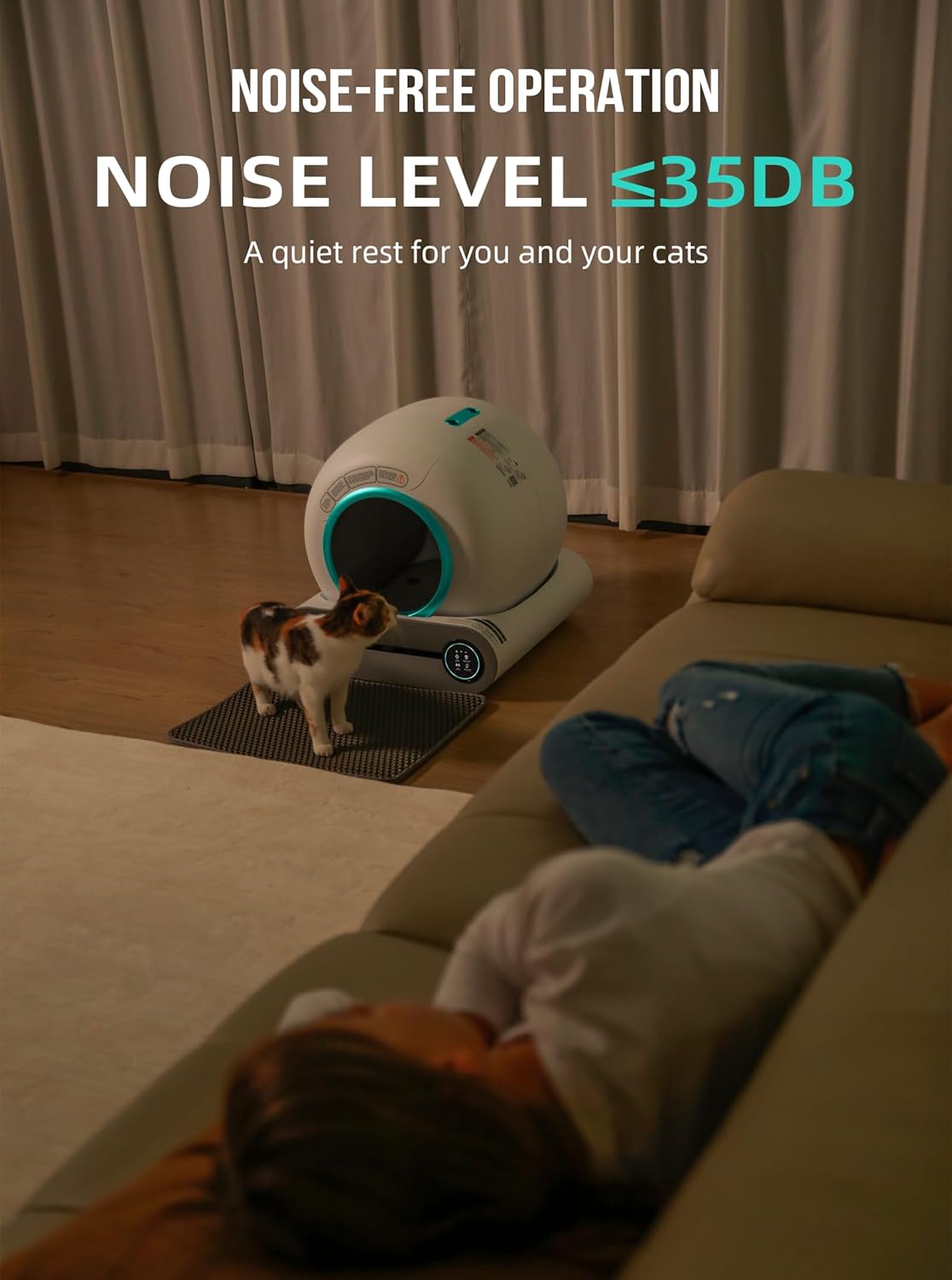 Selbstreinigende Katzentoilette, Automatische Katzentoilette mit Matte und Einlagen, 65 l + 9 l große Kapazität, Selbstreinigende Katzentoilette, App-Steuerung/Geeignet für mehrere Katzen – Grau