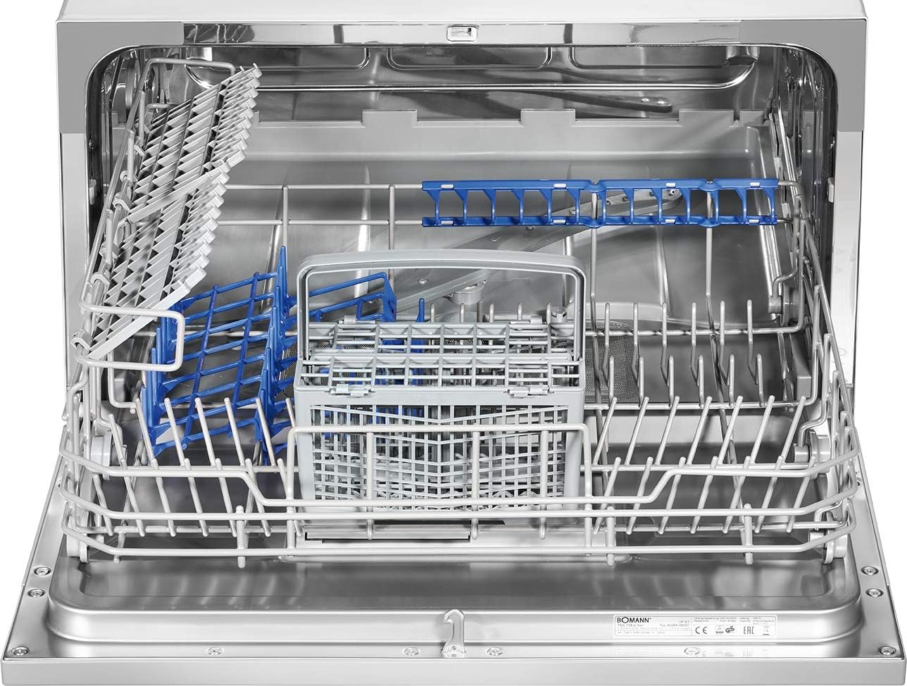 Bomann Mini Geschirrspüler mit Wasseranschluss | inkl. Schlauch | Tisch Geschirrspüler leise | Mini Spülmaschine für kleine Küchen/Camping | Spülmaschine klein m. Überlaufsicherung | TSG 7405 weiß