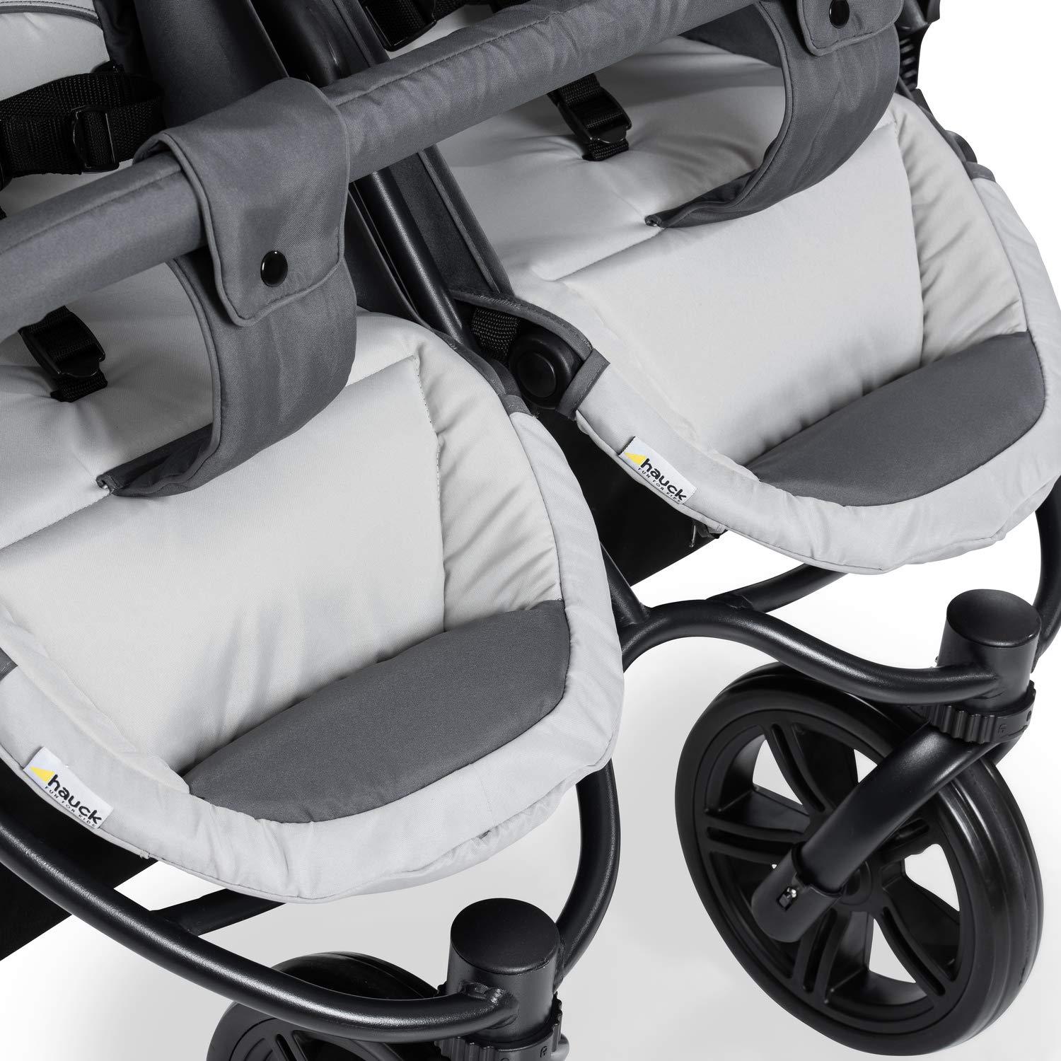 hauck Geschwisterwagen Roadster Duo SLX, Zwillingsbuggy ab Geburt bis 15 kg (ca. 3 Jahren) mit Liegefunktion, XL Korb, Einfach und Klein Zusammenklappbar, Große Räder (Grey/Silver)