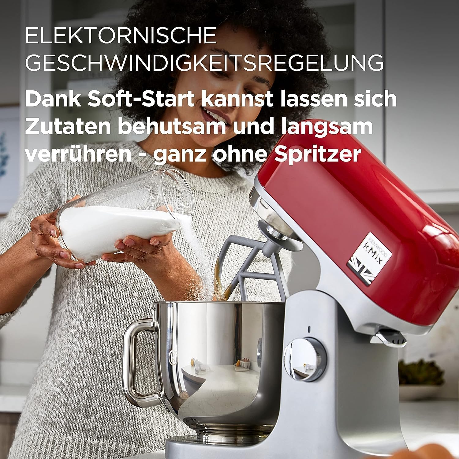 Kenwood kMix KMX750RD Küchenmaschine, 5 l Edelstahl Schüssel, Safe-Use-Sicherheitssystem, Metallgehuse, 1000 Watt, inkl. 3-Teiligem Patisserie-Set und Spritzschutz, Rot