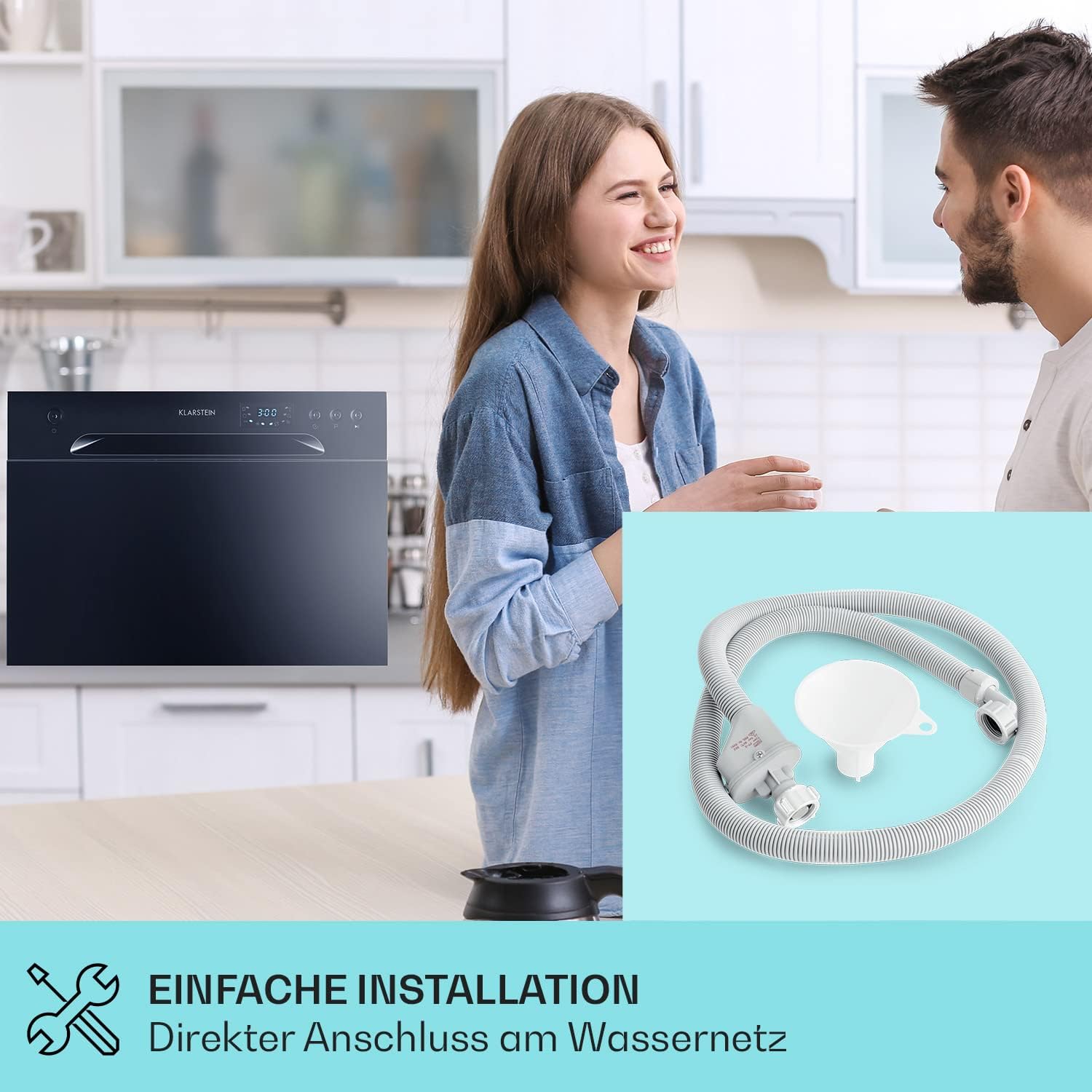 Klarstein ia 8 - Spülmaschine, Geschirrspüler, Freistehend, Teilintegriert, F, 55 cm breit, 8 Maßgedecke, 6 Programme, Aquastop, silber