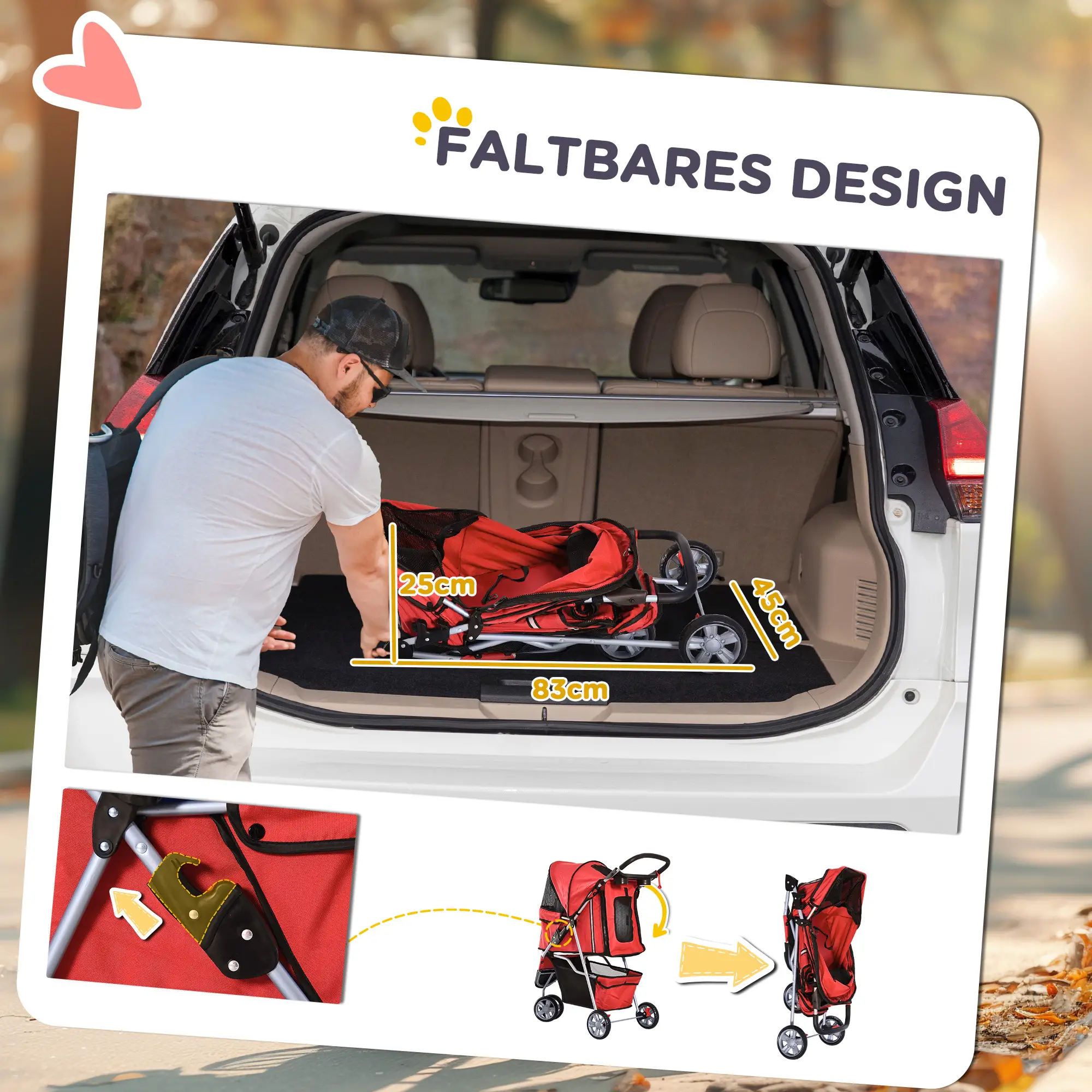 PawHut Hundebuggy faltbar mit Feststellbremse und Einkaufskorb