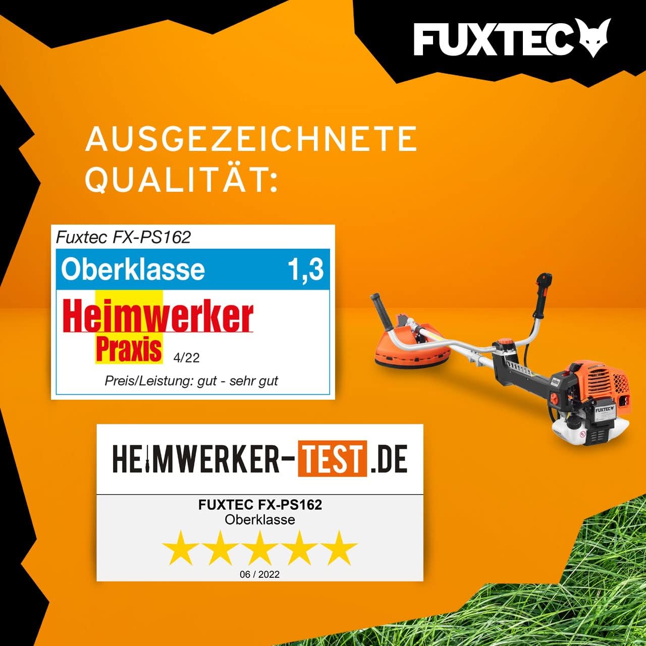 FUXTEC Profi Benzin Motorsense FX-PS162 – Profisense mit 62ccm, Faden und Komfort-Tragegurt – Rasentrimmer mit Antivibrationssystem – 2-Takt Freischneider Fadenspule