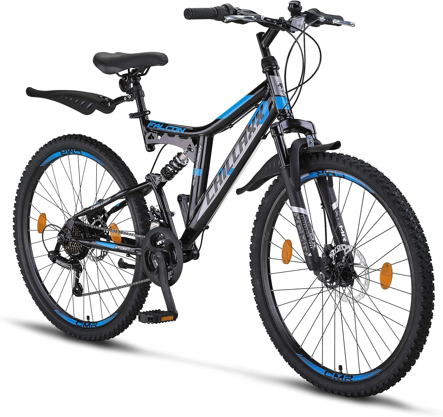 Chillaxx Bike Falcon Premium Mountainbike in 24,26,27.5 und 29 Zoll - Fahrrad für Jungen, Mädchen, Damen und Herren - Scheibenbremse- 21 Gang-Schaltung - Vollfederung
