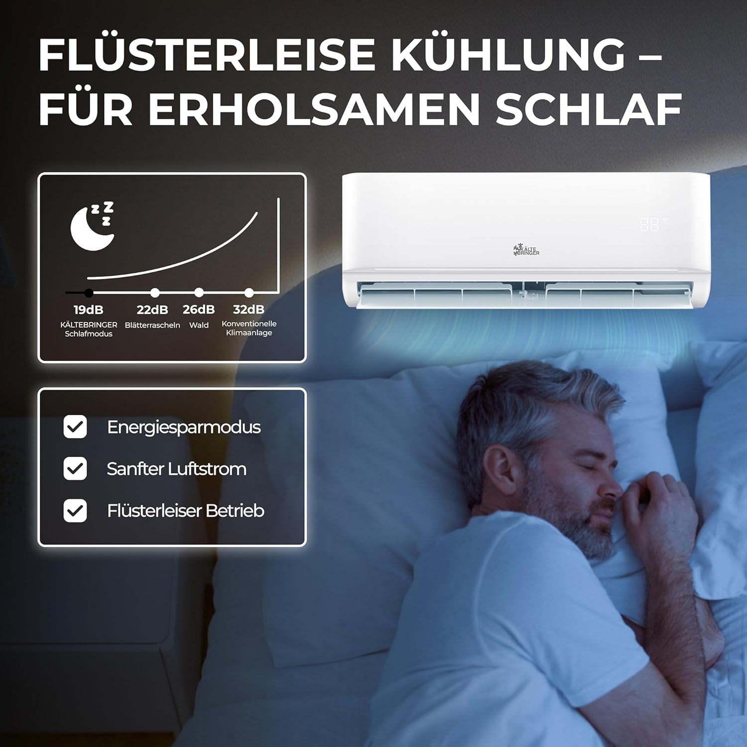 Kältebringer Split Klimaanlage - 9000 BTU (2,6 kW) - Klimagerät mit Heizfunktion, WiFi & App, bis 45qm, sehr leise - Set mit 5m Kupferleitung, Kältemittel R32, Montagematerial, Wandhalterung