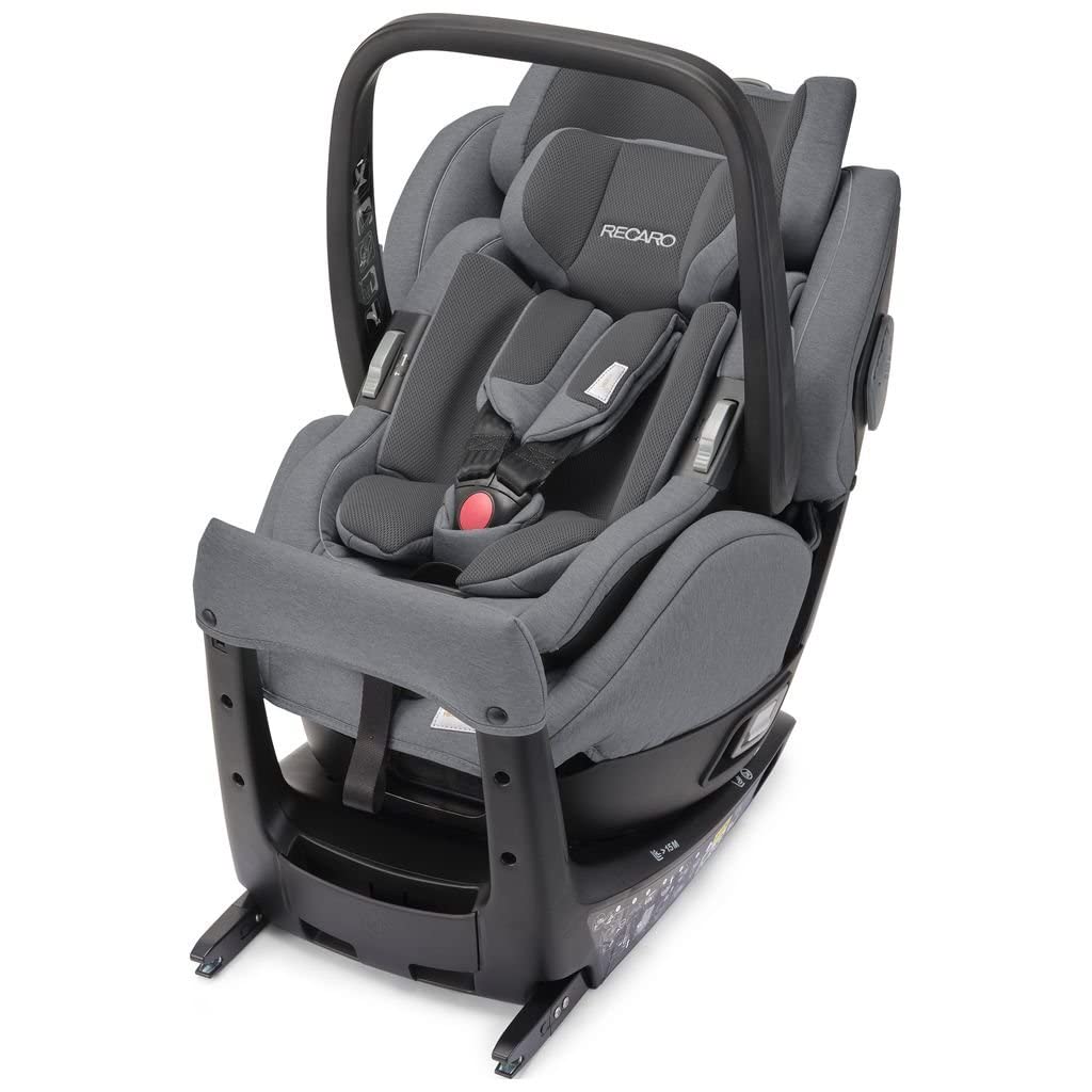 Recaro Kinderautositz Salia Elite inkl. Babyschale (Gewicht 2,9 kG), 360 Grad drehbar, I-Size, 0-18 kg, 40-105 cm, max. 4 Jahre, mit visuellen Indikatoren, Prime Silent Grey