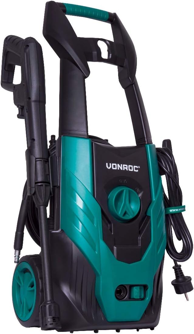 VONROC Profi Hochdruckreiniger 195bar - Fassadenreiniger für schwere Reinigungsarbeiten [2500W] - Hoher Durchfluss [468 l/h] Reinigungstank, Aluminium Pumpe - inkl. Terassenreiniger