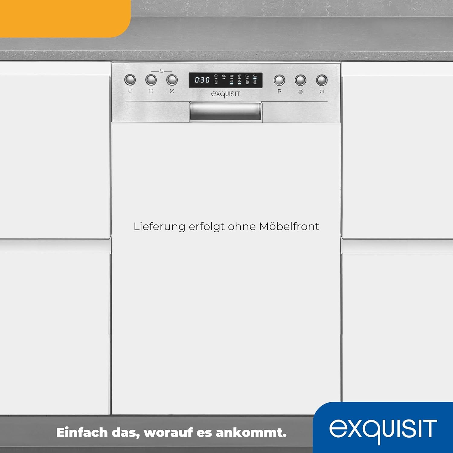 Exquisit Geschirrspüler, Spülmaschine, 45 cm Breite, Teilintegriert, 9 Maßgedecke, 9 Liter, Startzeitvorwahl, ECO-Modus, Geschirrspüler 45 cm, EGSP51009-EB-030E inox