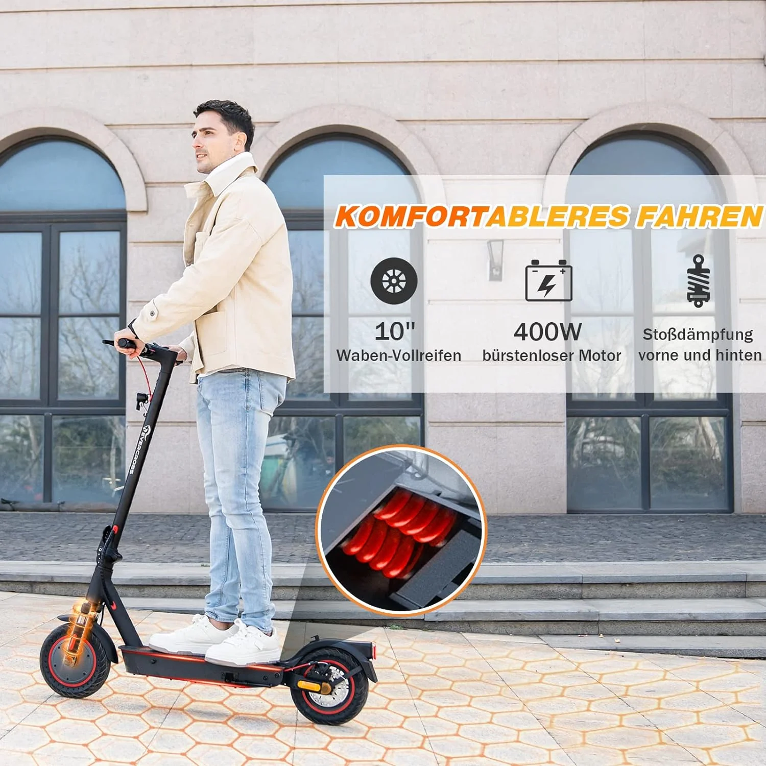 EVERCROSS EV10K Pro ABE E-Scooter mit 400W Motor, 35 km Reichweite, 10-Zoll-Honeycomb-Reifen und IP54 Schutz