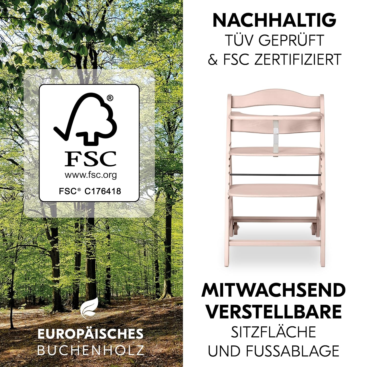 hauck Hochstuhl Beta+ Newborn Set Premium Dark Grey - Babyhochstuhl Set ab Geburt mit Neugeborenen Aufsatz Bouncer, Sitzpolster und Essbrett - Dark Grey