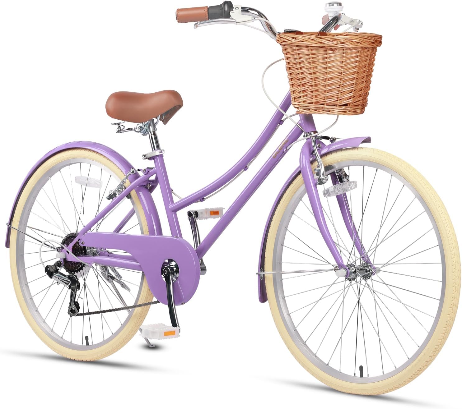 Glerc Missy 20 24 26 Zoll Mädchen City 6-Gang Hybrid Cruiser Fahrrad mit Weidenkorb für Jugend über 6-Jahre alt, mehrere Farben
