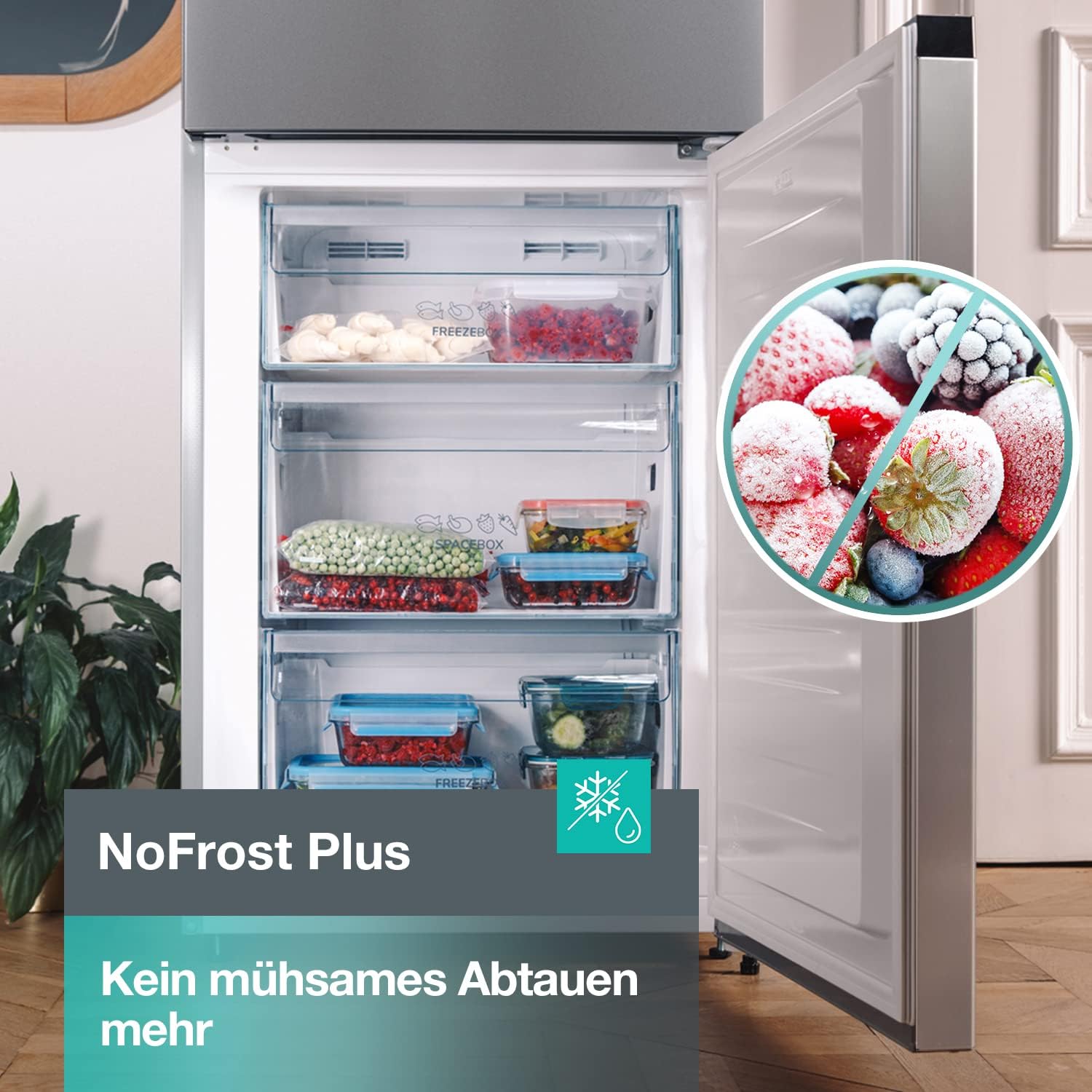 Gorenje N 619EAW4 Kühl-Gefrier-Kombination / LED Display / 186 cm / 300 l / NoFrostPLus / Gemüsefach mit Feuchteregler / FastFreeze / weiß