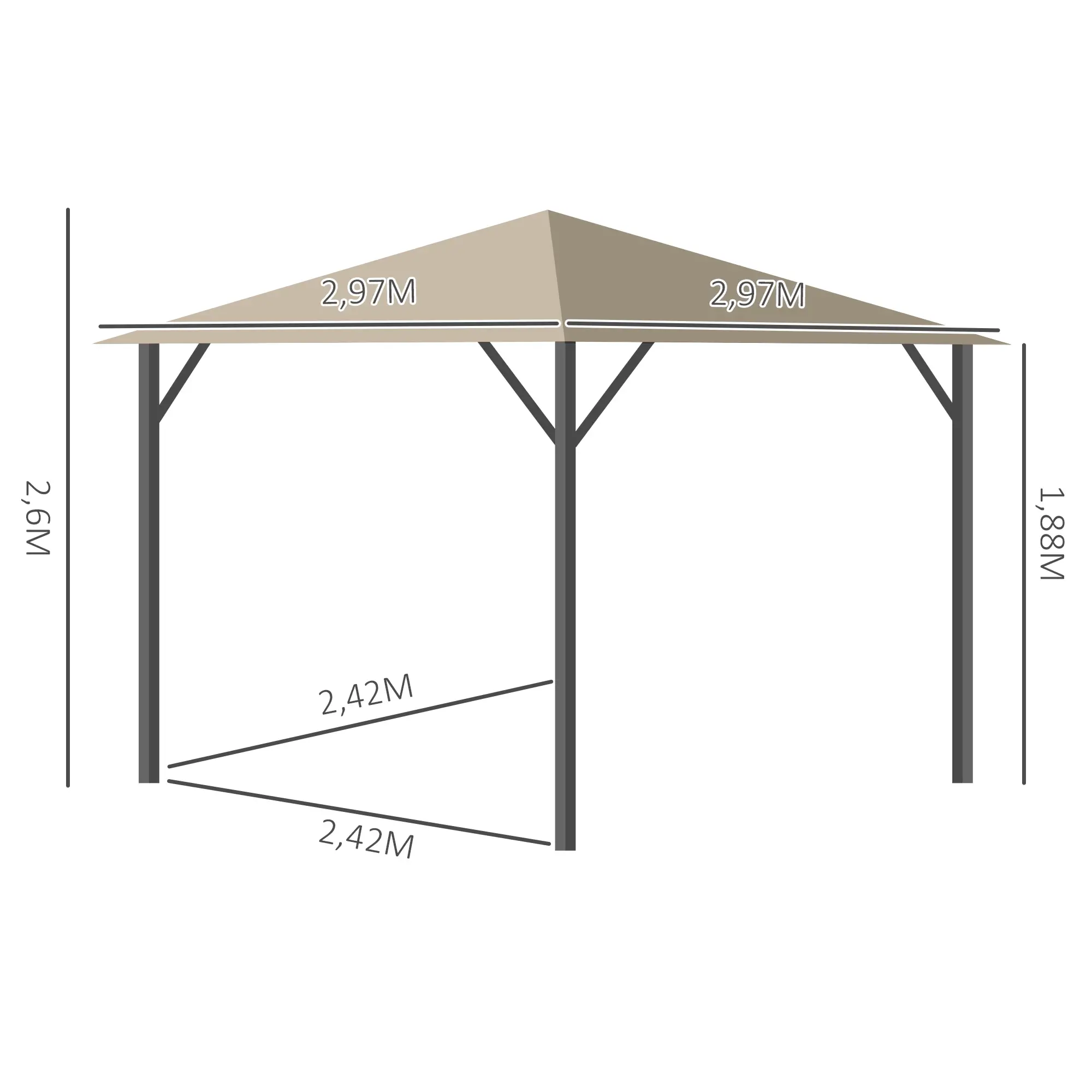 Outsunny Pavillon 3x3 m mit Seitenteilen & Belüftung Khaki