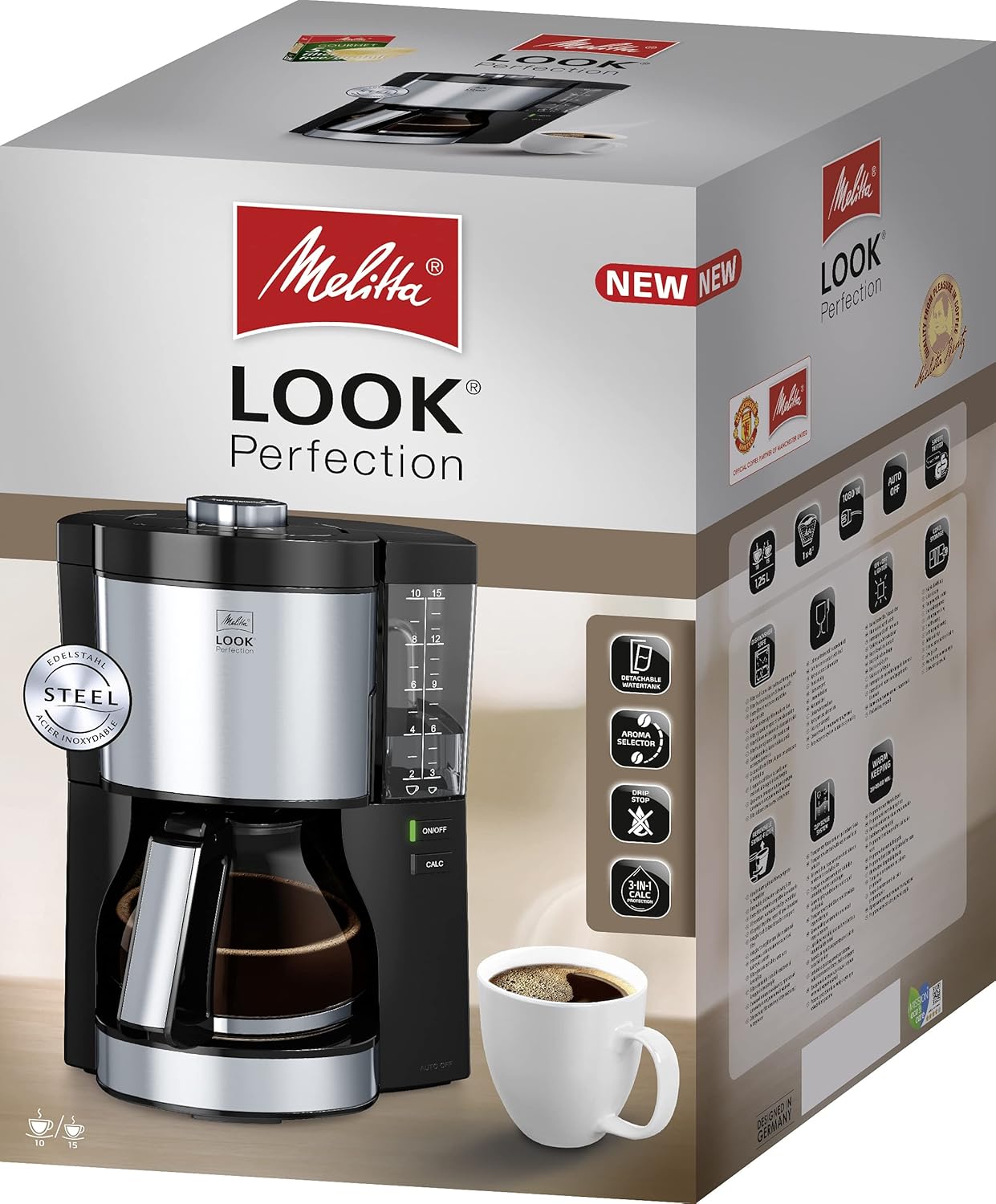 Melitta Look Perfection - Filterkaffeemaschine - mit Thermokanne - Tropfstopp - 10 Tassen - Schwarz (1025-16)