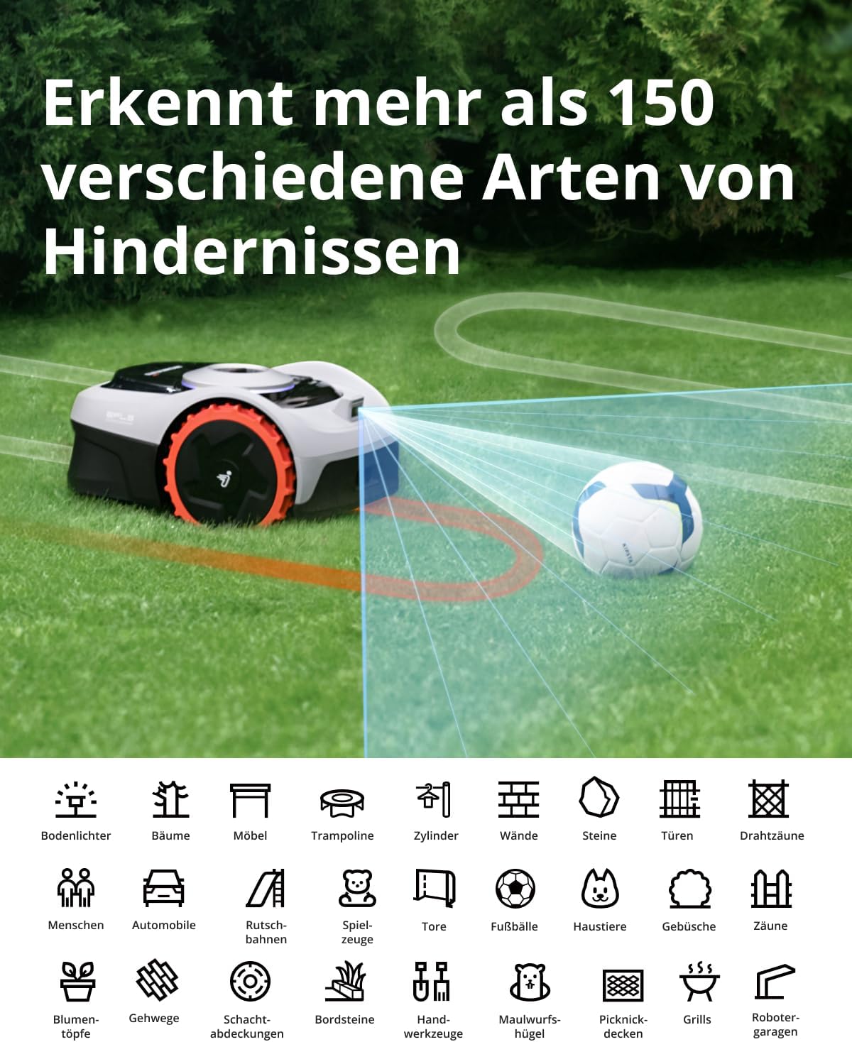 Navimow i105E Mhroboter ohne Begrenzungskabel 500 m, RTK+Vision Rasenmher Roboter, KI Automatische Kartierung, Virtuelle Begrenzung, Mehrzonen-Management