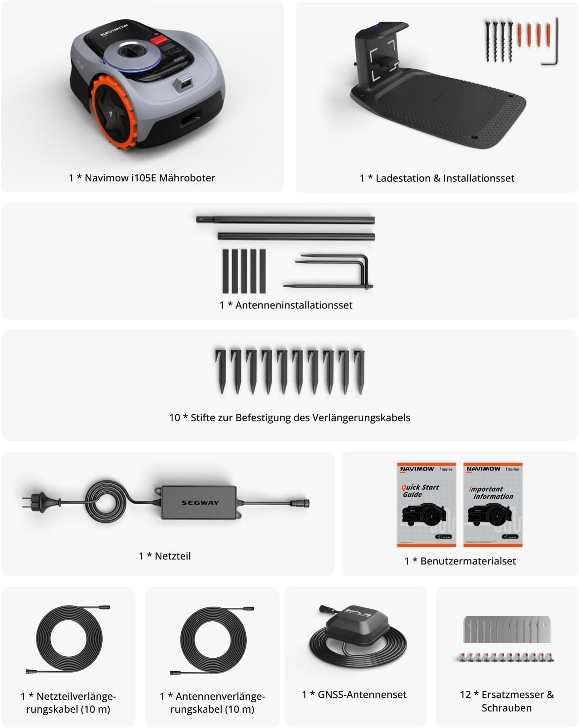 Navimow i105E Mhroboter ohne Begrenzungskabel 500 m, RTK+Vision Rasenmher Roboter, KI Automatische Kartierung, Virtuelle Begrenzung, Mehrzonen-Management
