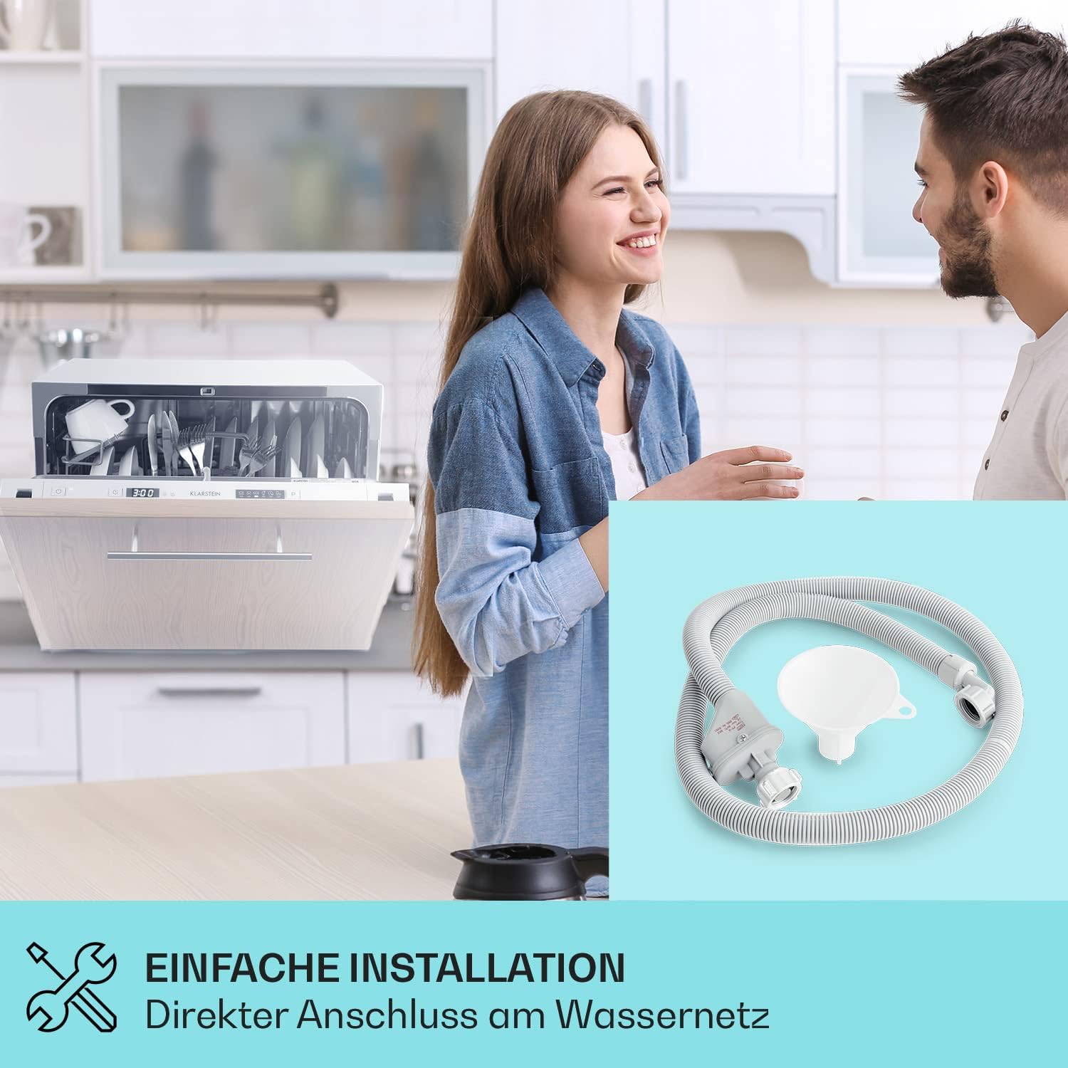 Klarstein ia 8 - Spülmaschine, Geschirrspüler, Freistehend, Teilintegriert, F, 55 cm breit, 8 Maßgedecke, 6 Programme, Aquastop, silber