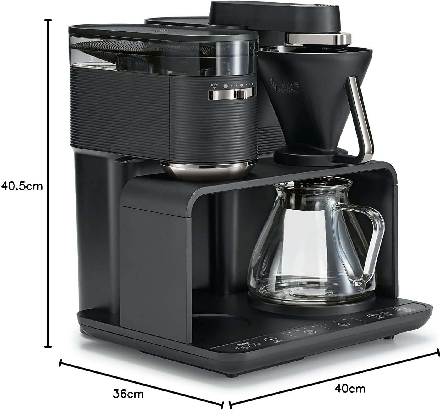 Melitta EPOS Kaffeemaschine mit Mahlwerk, schwarz-silber