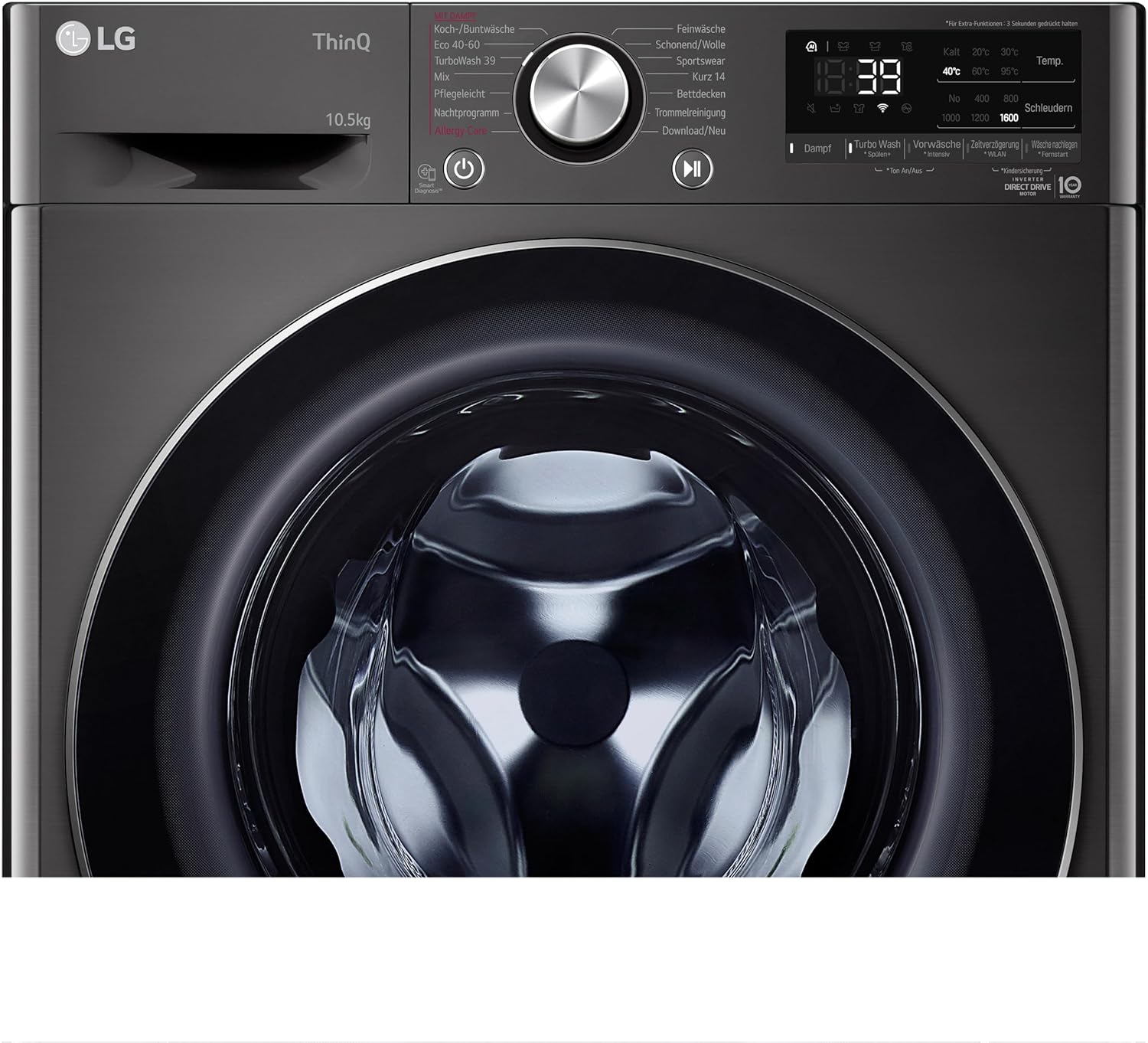 LG F4WV7080, Klasse A, Frontlader-Waschmaschine 8 kg, 1400 U/Min, AI Direct Drive, Wi-Fi, Tiefenreinigung mit Dampf, Große Kapazität, TRIPLE A, Außentür aus Sicherheitsglas, 62 x 60 x 85 cm ꟷ Weiß