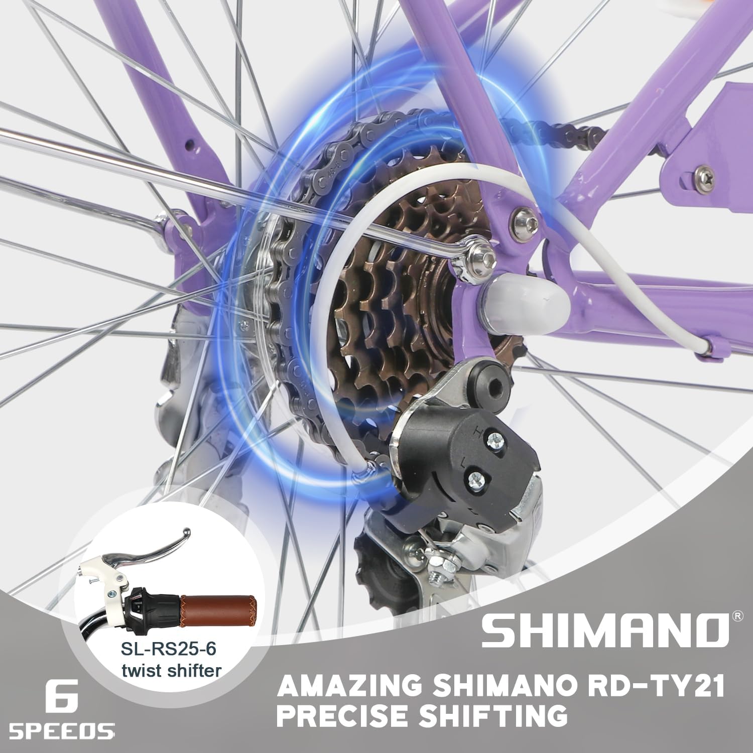 Glerc Missy 20 24 26 Zoll Mädchen City 6-Gang Hybrid Cruiser Fahrrad mit Weidenkorb für Jugend über 6-Jahre alt, mehrere Farben