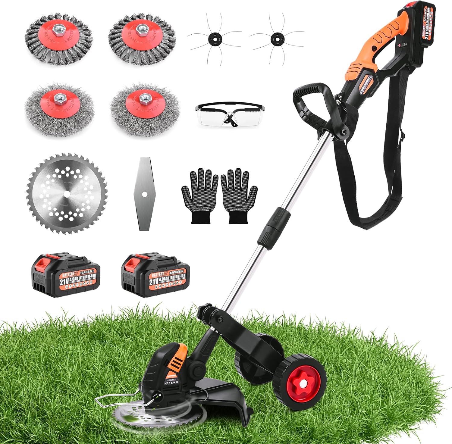 1200W Akku Rasentrimmer Kompatibel mit Makita-Akkus, 5-IN-1 Bürstenloser Elektrische Motorsense mit 3-Stufen-Geschwindigkeitsregelung, Freischneider Akku mit 5 Klingentypen und Unkrautbürste