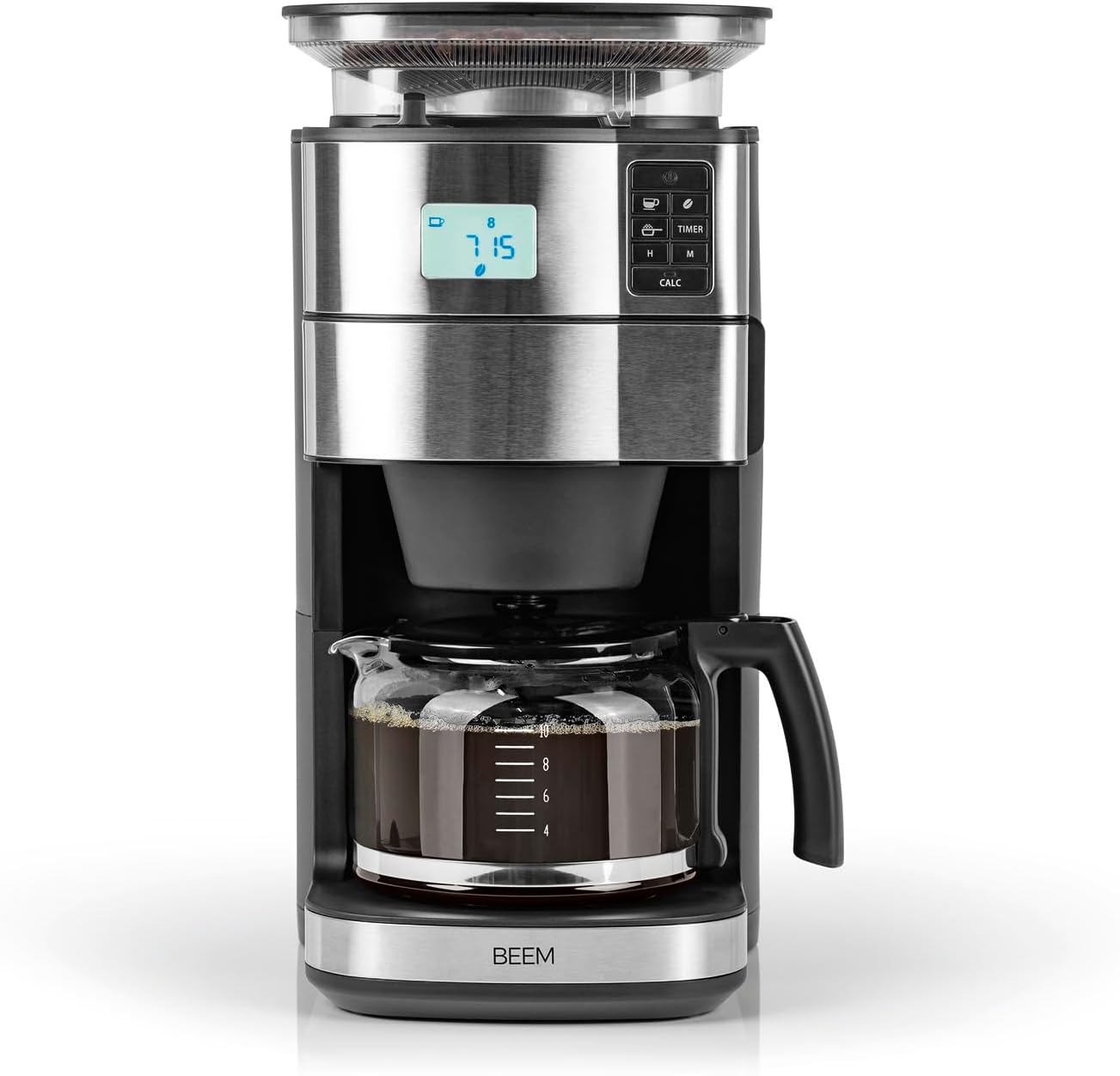 BEEM FRESH-AROMA-PERFECT II Filterkaffeemaschine mit Mahlwerk - Thermo | Edelstahl | Thermokanne | 24h-Timer | 1000 W | 180 g Bohnenbehälter