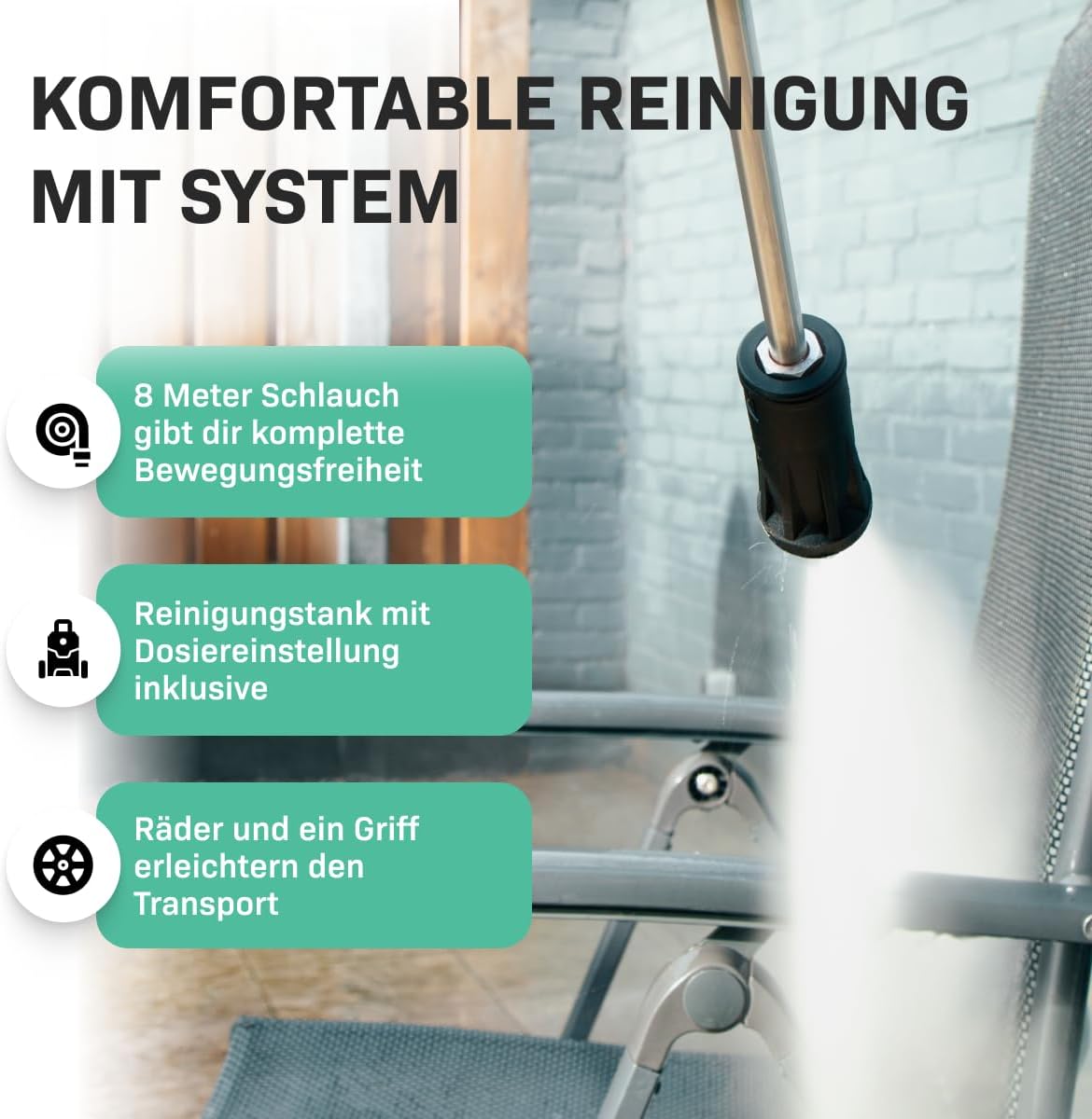 VONROC Profi Hochdruckreiniger 195bar - Fassadenreiniger für schwere Reinigungsarbeiten [2500W] - Hoher Durchfluss [468 l/h] Reinigungstank, Aluminium Pumpe - inkl. Terassenreiniger