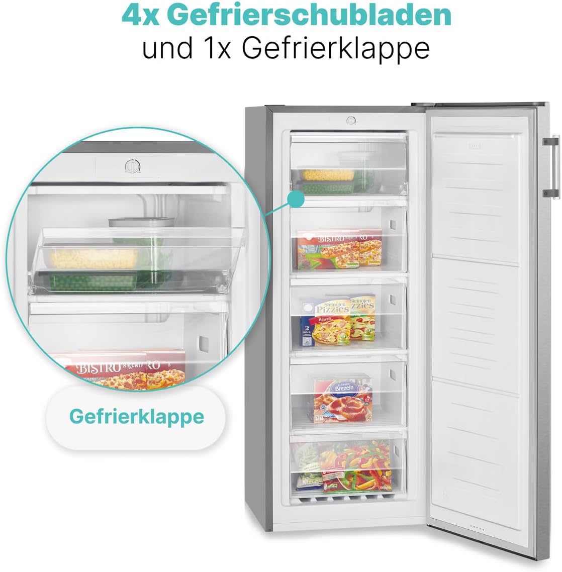 Bomann großer Gefrierschrank freistehend | 165 Liter Nutzinhalt für Lebensmittel | 5 Schubladen | Freezer Eisschrank Froster | wechselbarer Türanschlag inkl. Eiswürfelschale | GS 7317.1 weiß