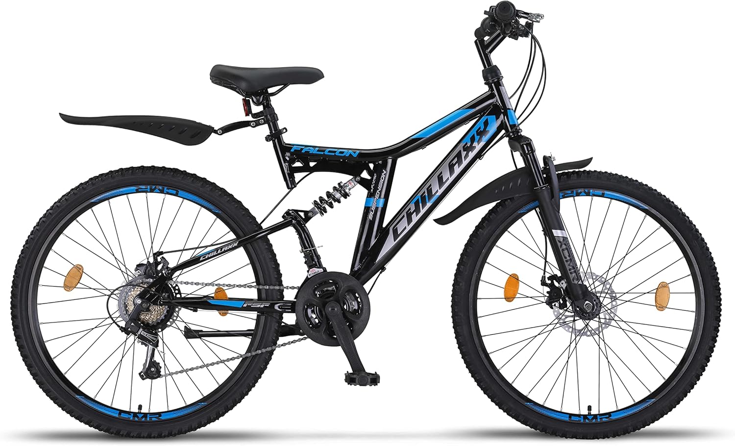 Chillaxx Bike Falcon Premium Mountainbike in 24,26,27.5 und 29 Zoll - Fahrrad für Jungen, Mädchen, Damen und Herren - Scheibenbremse- 21 Gang-Schaltung - Vollfederung