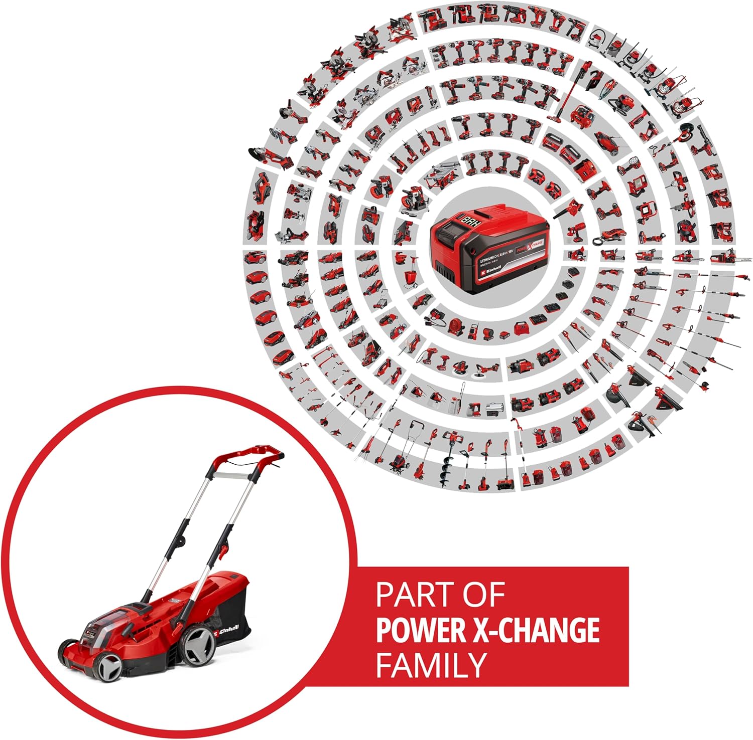 Einhell Akku-Rasenmäher RASARRO 36/42 Kit Power X-Change (36V, 42 cm Schnittbreite, bis 725 m², Brushless, 50L Fangkorb, Mulchfunktion, inkl. 2x 5,2Ah + 1x Twincharger)