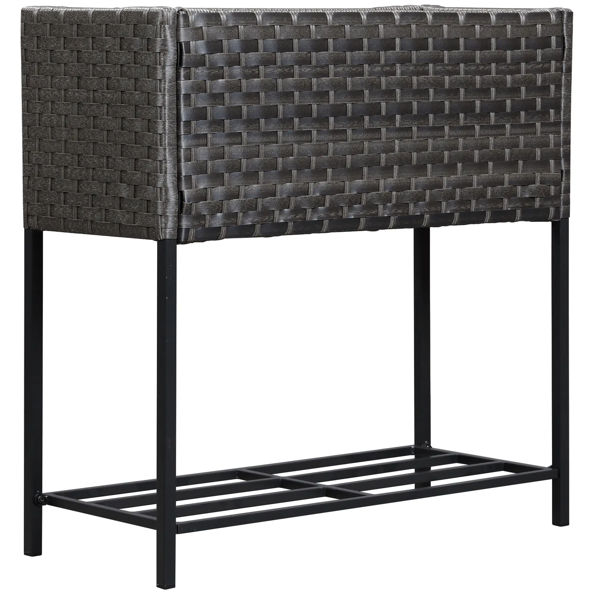 Outsunny Hochbeet Pflanzkübel rückenschonend mit Ablage Poly-Rattan