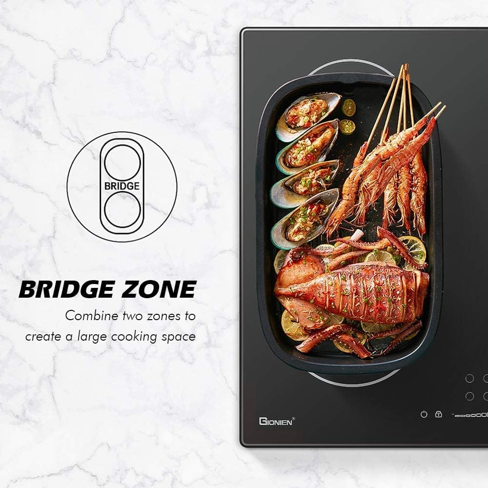 GIONIEN Induktionskochfeld mit Stecker 60cm 16Amp,Integriertes Elektrokochfeld Plug in mit Brückenzone, 4 Kochstellen Herd,2800W,GITS470SPVDE