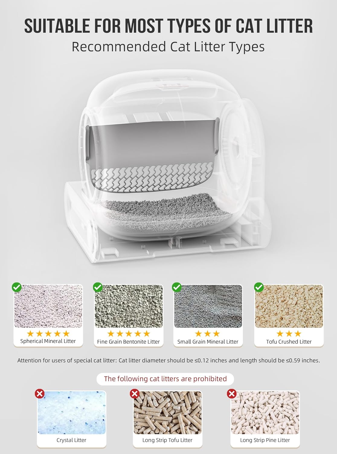 Selbstreinigende Katzentoilette, Automatische Katzentoilette mit Matte und Einlagen, 65 l + 9 l große Kapazität, Selbstreinigende Katzentoilette, App-Steuerung/Geeignet für mehrere Katzen – Grau