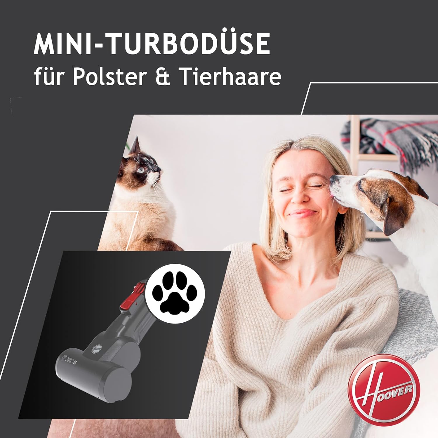 Hoover Akku-Staubsauger Tierhaare H-FREE 100 PETS ohne Beutel + Tierdüse I bis 40 Min. Laufzeit I Staubsauger kabellos mit LED, XL Staubbehlter & Parkfunktion I Akkusauger mit Fugendüse & Staubbürste