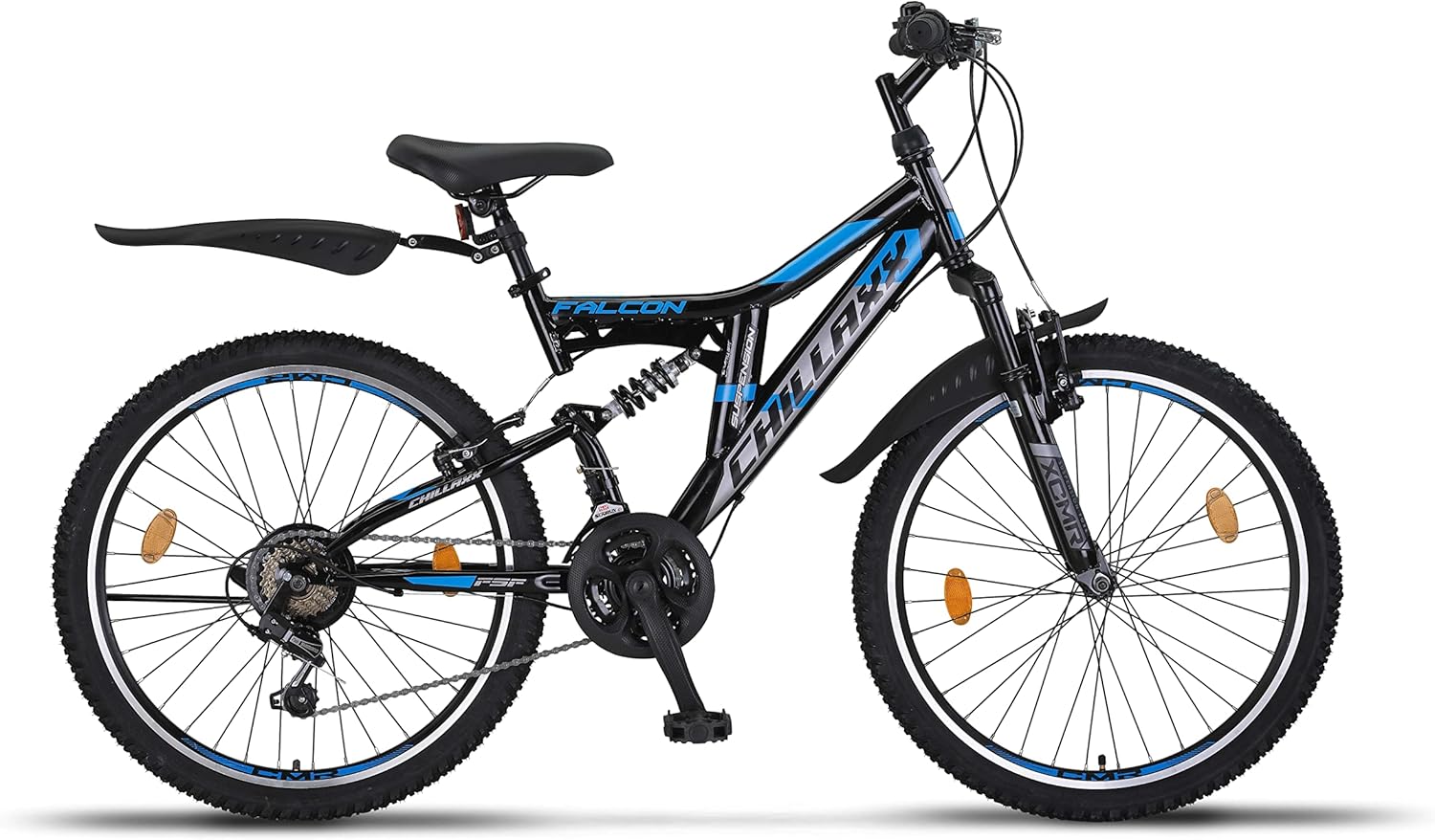 Chillaxx Bike Falcon Premium Mountainbike in 24,26,27.5 und 29 Zoll - Fahrrad für Jungen, Mädchen, Damen und Herren - Scheibenbremse- 21 Gang-Schaltung - Vollfederung