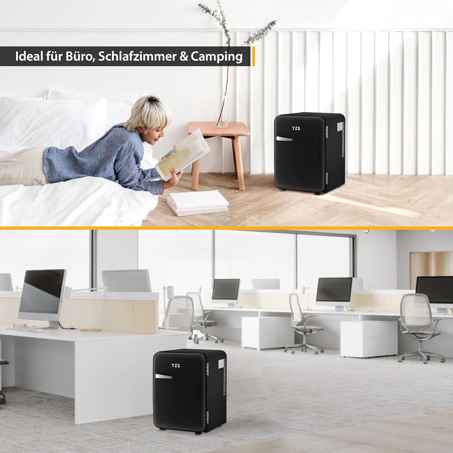 TZS First Austria lautloser Minikühlschrank | Retro Design | Einstellbare Kühlleistung | Türgriff |Thermoelektrisches Kühlsystem | 40L | creme