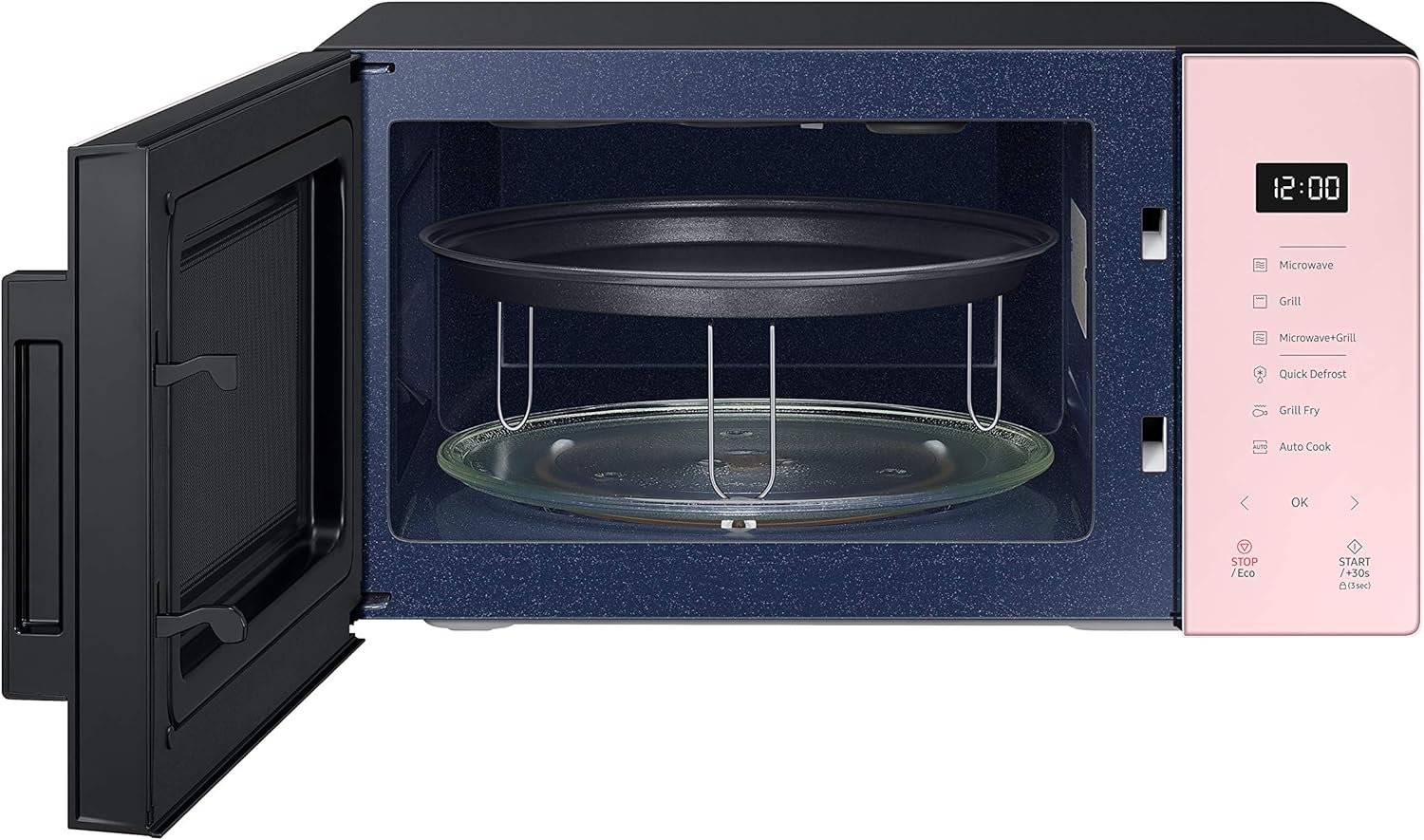 Samsung Tisch-Mikrowelle Glas Design MG23T5018CP/ET, knuspriges Kochen, AirFry, Mikrowelle + Grill 800 W + 1100 W, 23 l, 49 x 27,5 x 38 cm, Puder