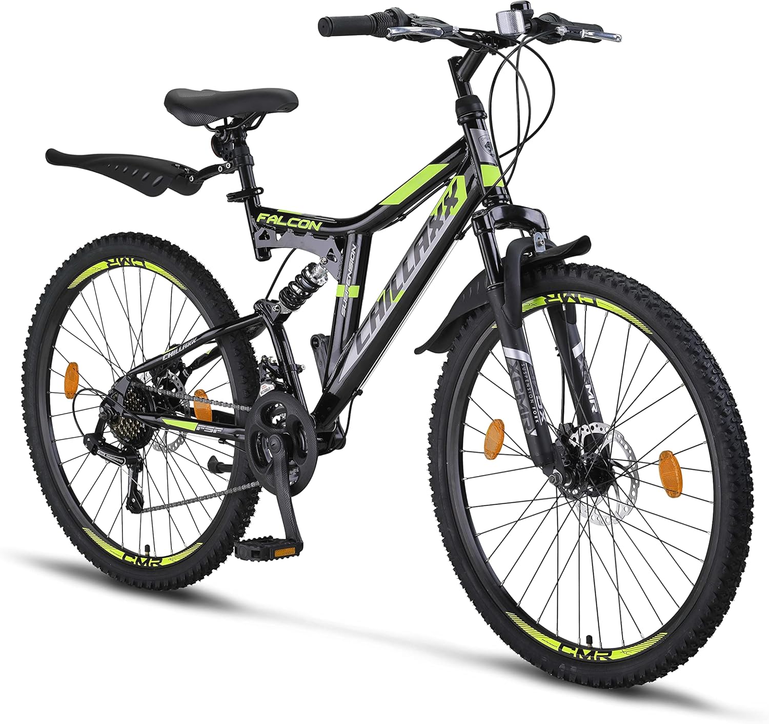 Chillaxx Bike Falcon Premium Mountainbike in 24,26,27.5 und 29 Zoll - Fahrrad für Jungen, Mädchen, Damen und Herren - Scheibenbremse- 21 Gang-Schaltung - Vollfederung