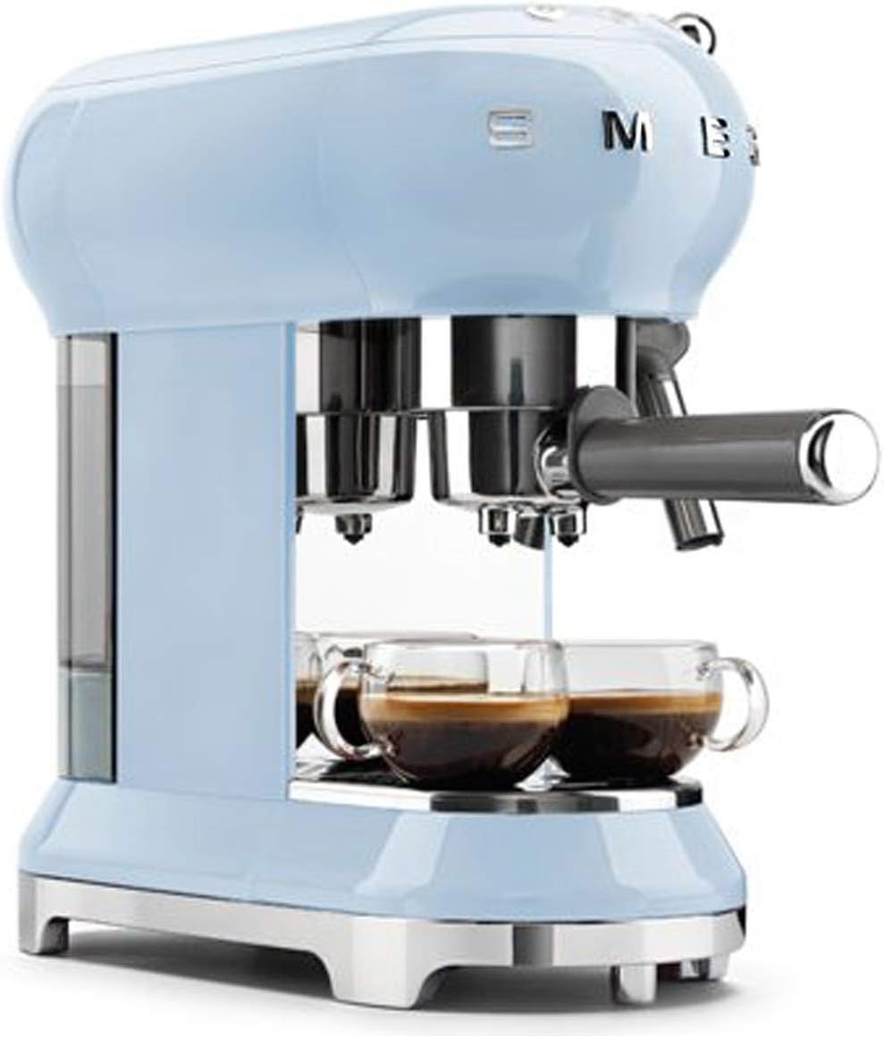 Smeg, ECF01WHEU Manual Espresso -Maschine, Cappuccino -System, Thermoblock, große Tassengehäuse und Doppelkaffeefunktion, 1 l Wassertank, kompakte Abmessungen, 1350W, Weiß