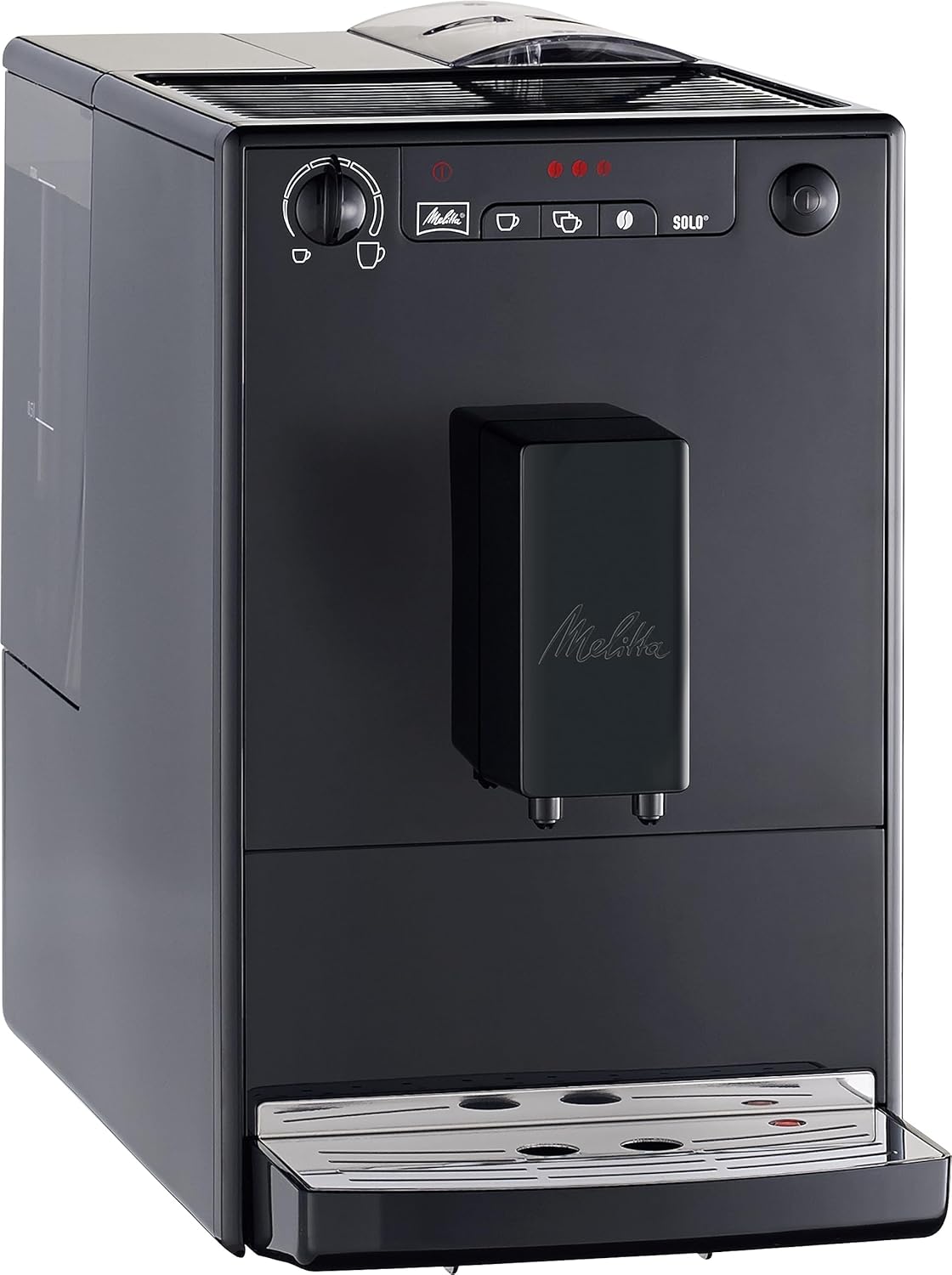 Melitta Solo - Kaffeevollautomat mit höhenverstellbarem Auslauf, kleine Kaffeemaschine mit abnehmbarem Wassertank, für z. B. Espresso oder Café Crème, silber
