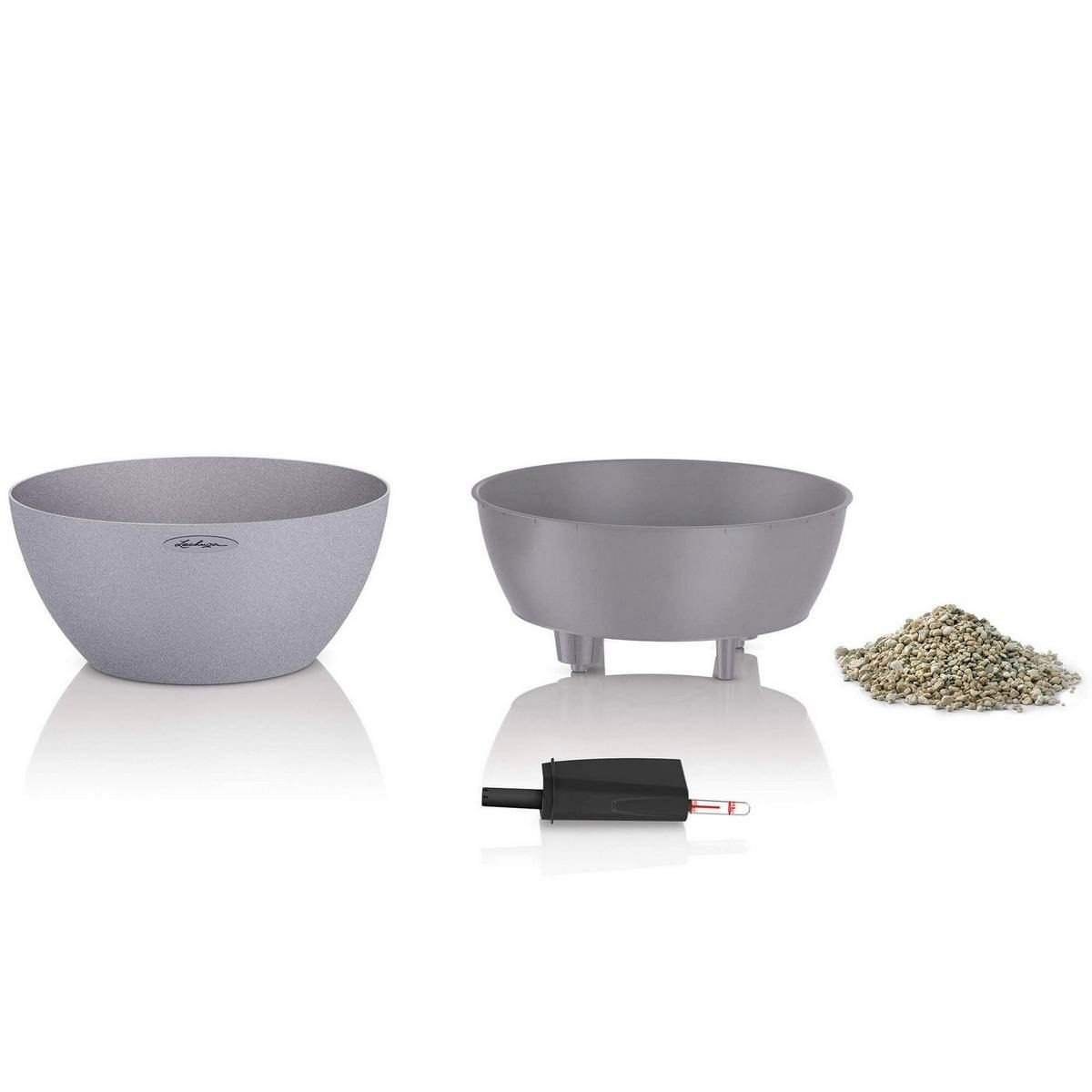 LECHUZA CUBETO Stone 30, selbstbewässernder Pflanzkübel aus Polyresin, steingrau