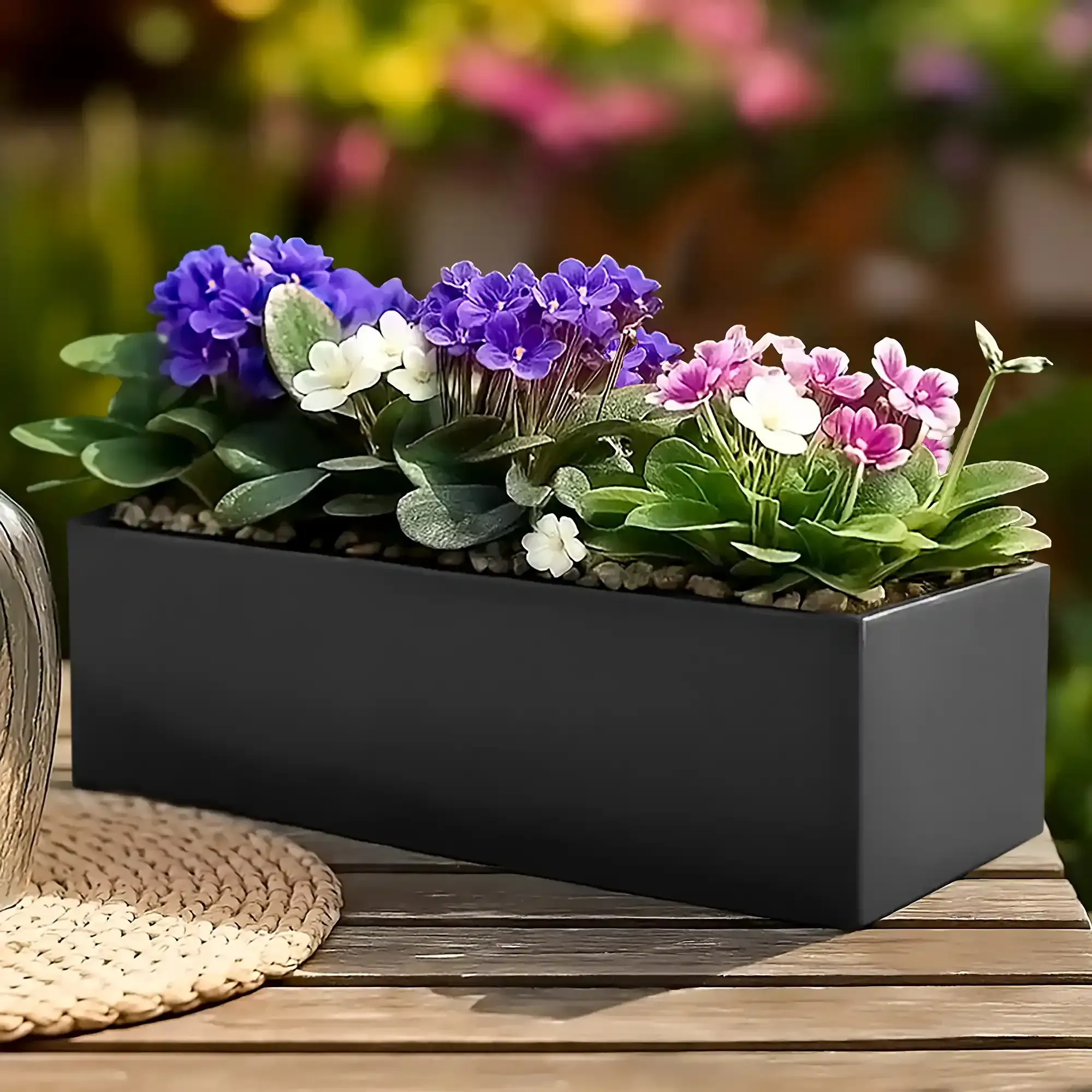 IDEALIST Lite Blumenkasten für Fenster, Gartenpflanzgefäß, dunkelgrau, heller Beton, Pflanztopf für den Außenbereich, L40 B17 H17,5 cm, 12 l