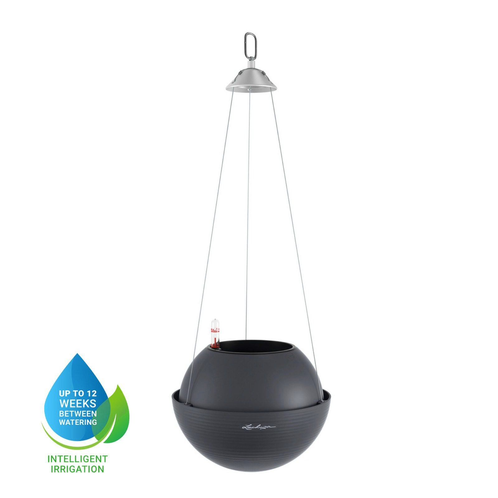 LECHUZA BOLA Color 23 Slate Selbstbewässernder Hängepflanzer, Pflanztopf aus Polyresin mit Substrat und Wasserstandsanzeige, D23 H18 cm, 1,2 l