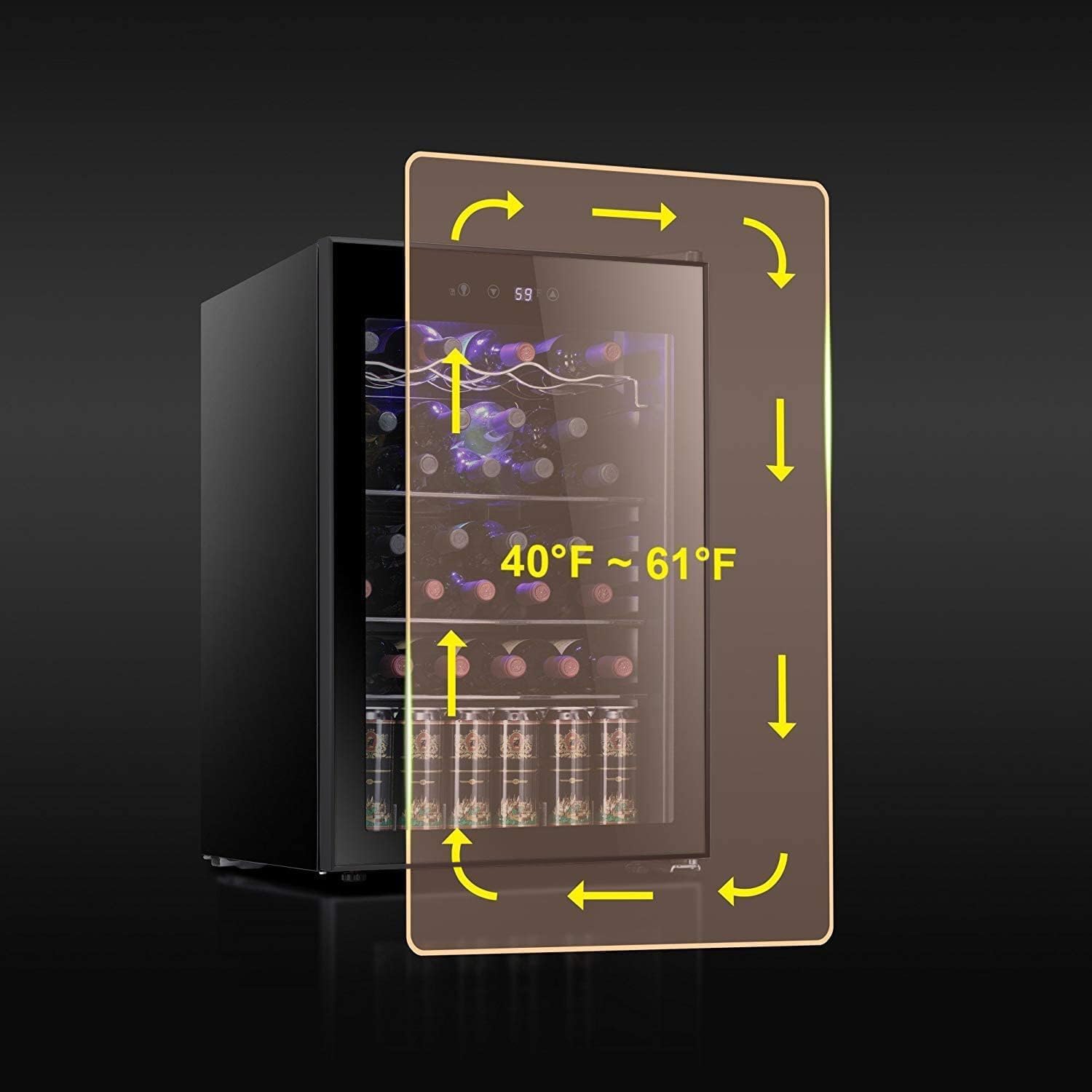 2025 Antarctic Star Weinkühler/-schrank für 36 Flaschen, Getränkekühlschrank, kleiner Mini-Weinkeller, Bier-/Sodabar-Kühlschrank, leiser Betrieb, Kompressor, Temperatureinstellung, freistehend, schwarz, 4,4 Kubikfuß